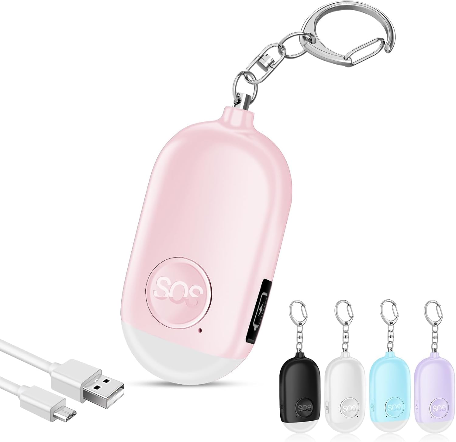 Hion Personal Safety Alarm for Women, Rechargeable 130dB Self Defense Alarm Keychain with LED Flashlight, Emergency Safe Sound Security for Children Elderly College Girls Men, Pink