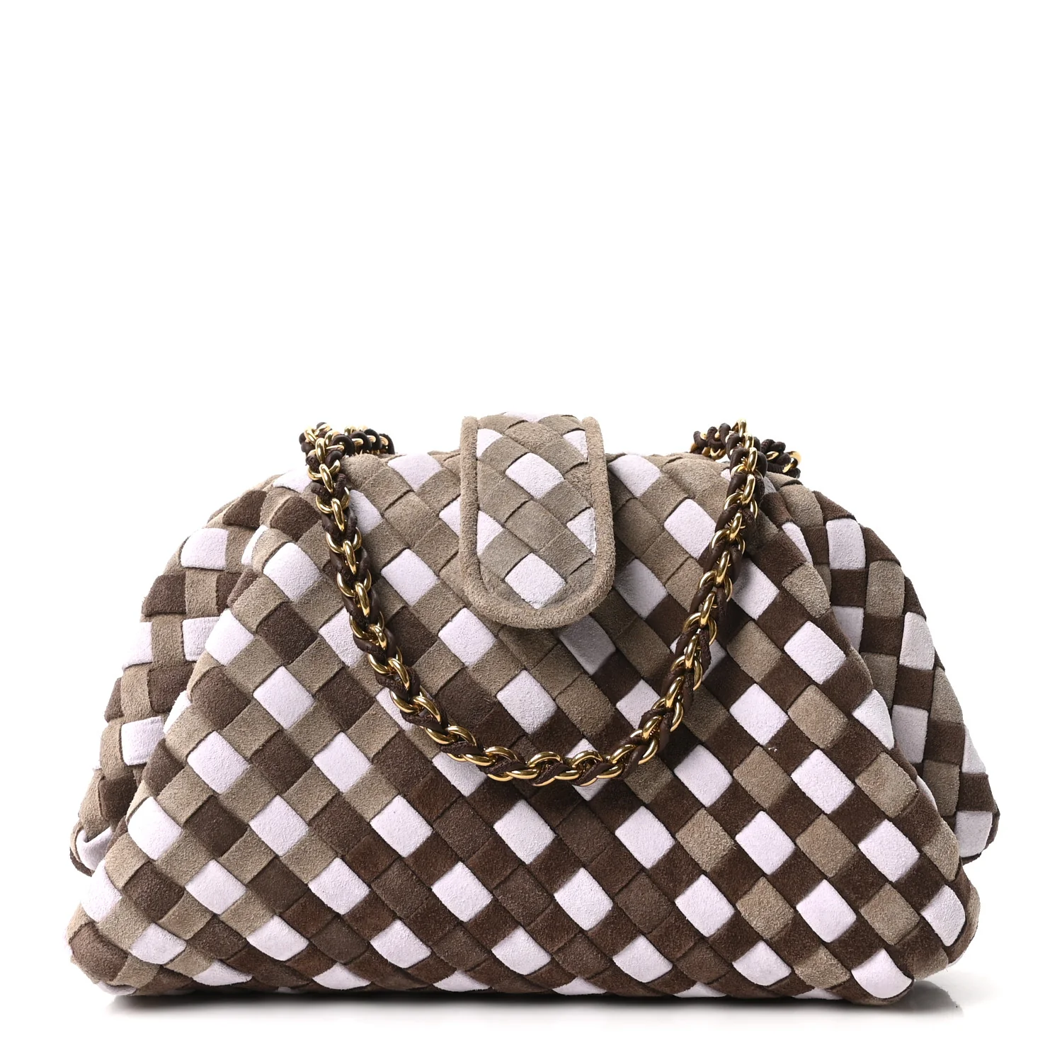 Suede Intrecciato Small The Lauren 1980 Clutch With Chain Praline Musk Washed Brownie