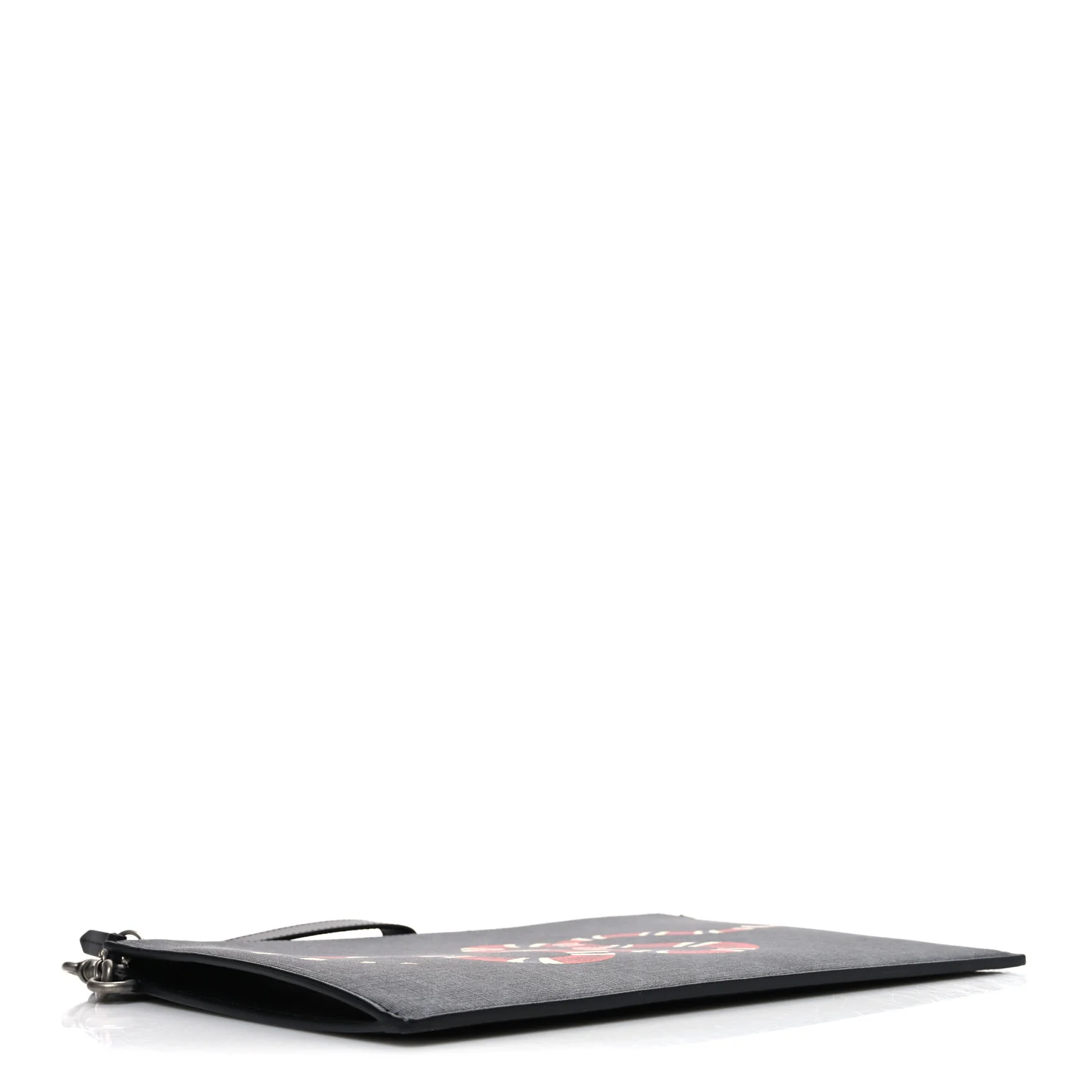 GG Supreme Monogram Kingsnake Zip Wristlet Pouch Black Grey