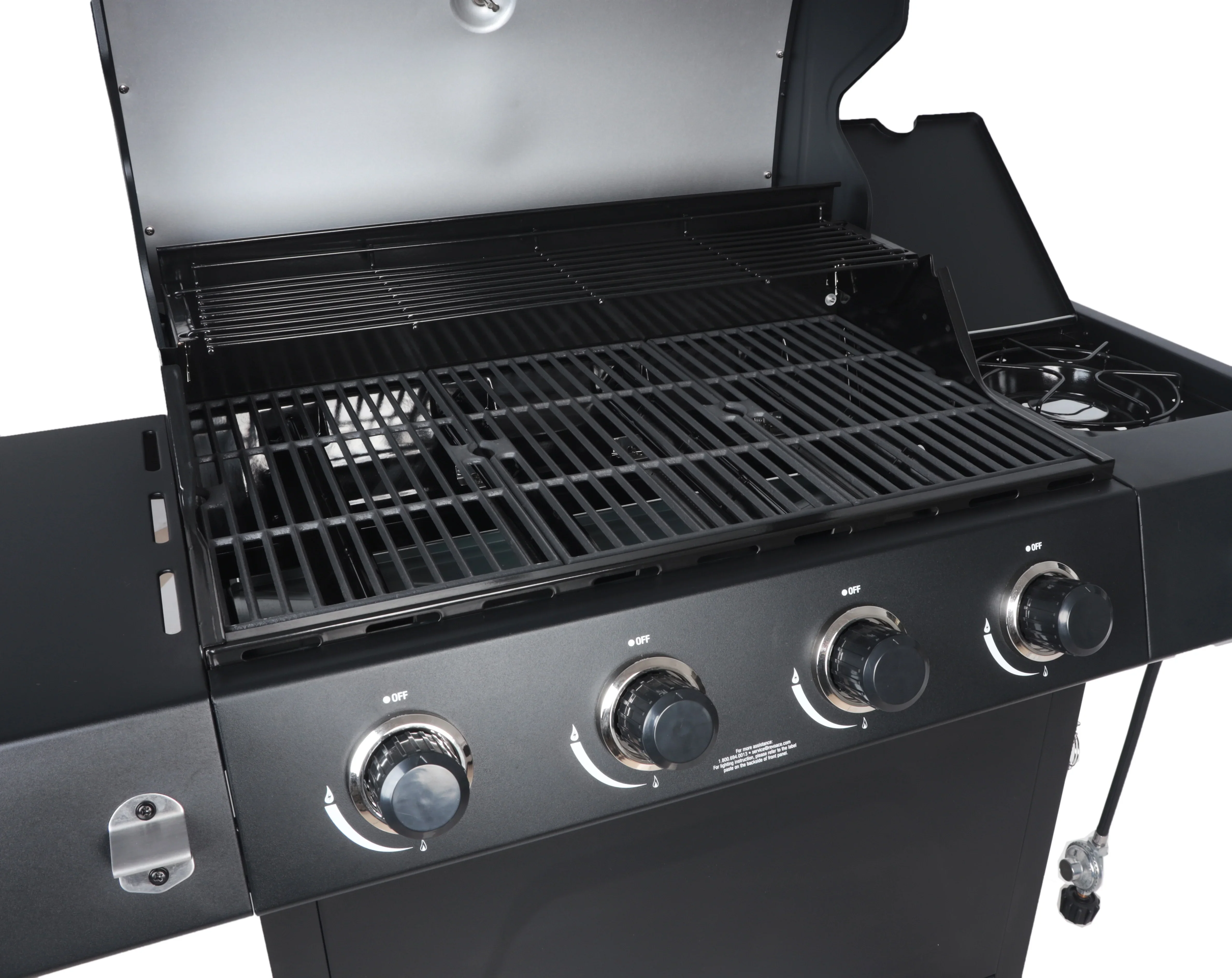 4-Burner Propane  Gas Grill with Side Burner, Stainless Steel & Black
