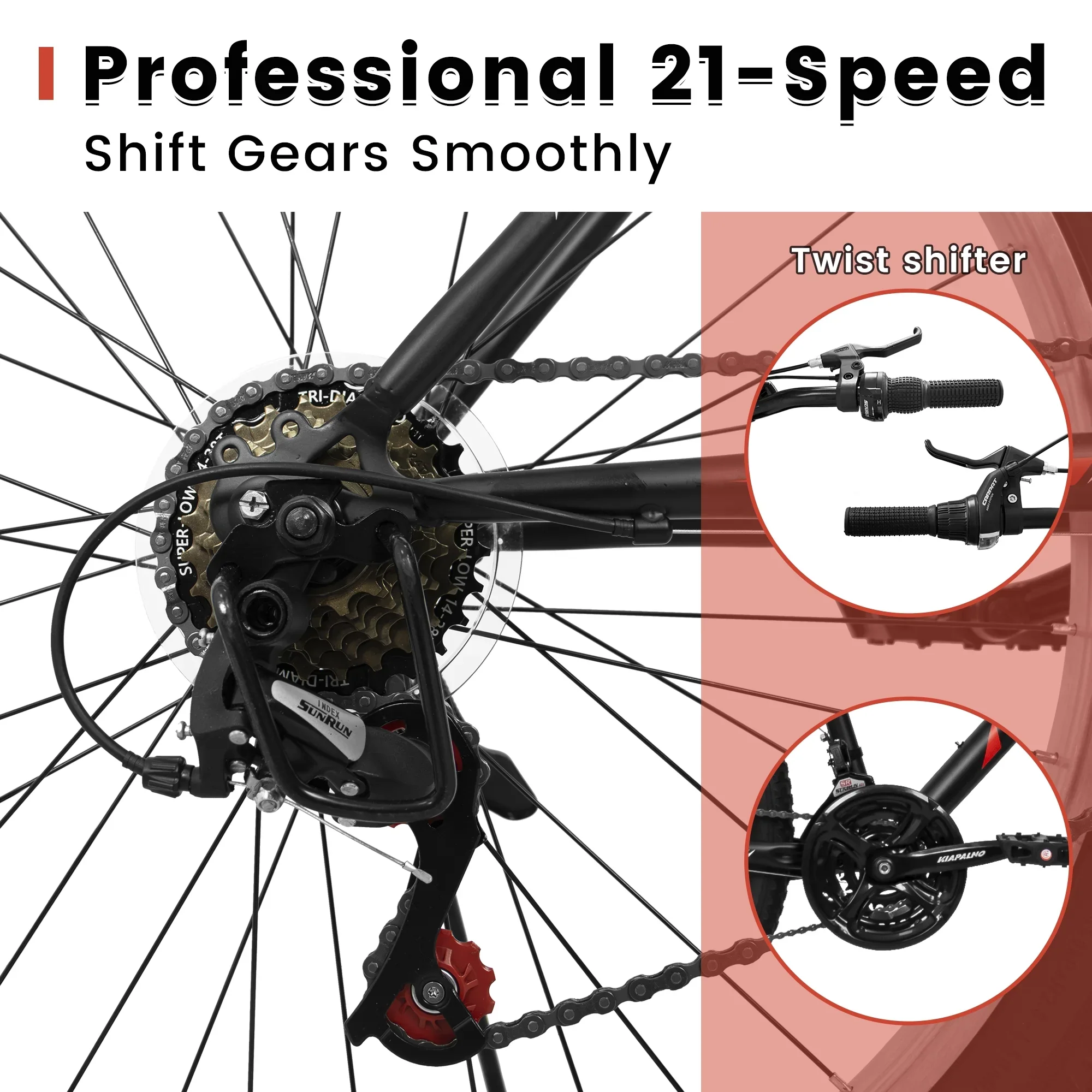 24-Inch Mountain Bike, 21-Speed Bicycle with Carbon Steel Frame & Dual V-Brakes(Black&Green)