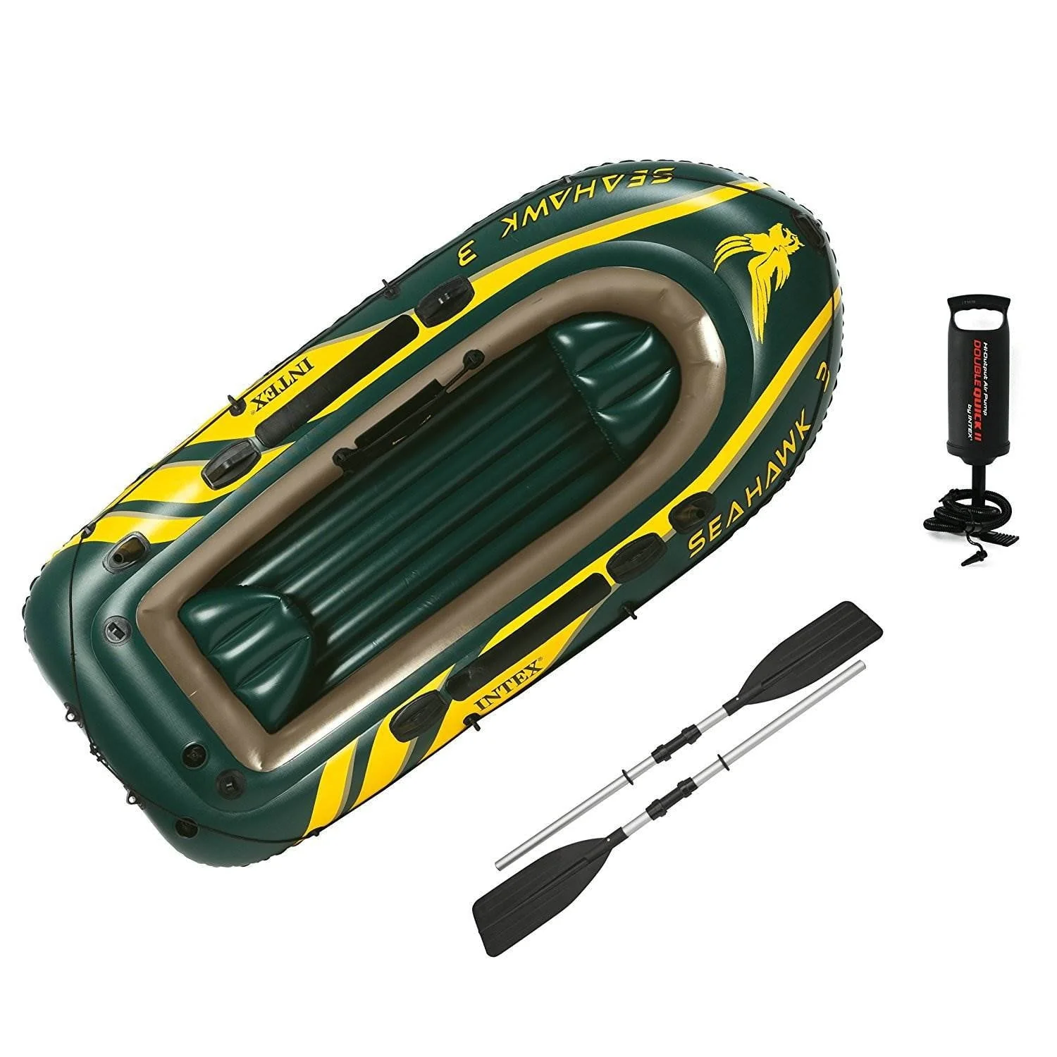 Seahawk 3 Person Inflatable Boat Set with Aluminum Oars Pump (2 Pack) - Image 3