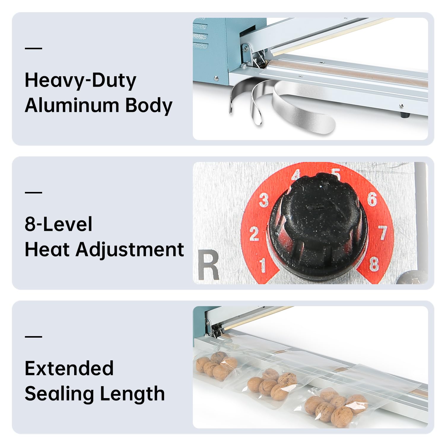 Impulse Heat Sealer with Seal bar, Heavy-Duty Bag Sealing & Cutting Machine, 4 Extra Replacements (white, 24inch)