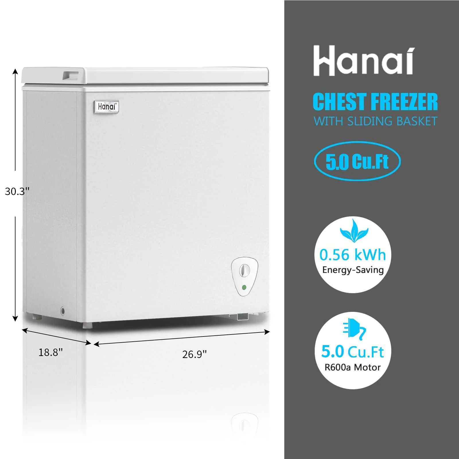 5.0 Cubic Chest Freezer Compact Deep Freezer with Top Open Door and Removable Storage Basket, 7 Gears Temperature Control, Energy Saving, for Office Dorm or Apartment - Image 4