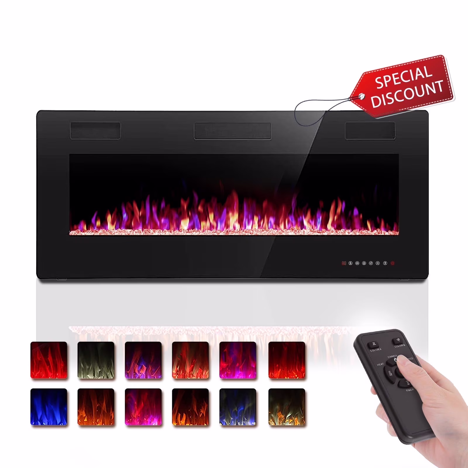 60�� Indoor Electric Fireplace Ultra Thin Fireplace, Wall Mounted Recessed Fireplace with Multiple Colors(60 in) - Image 9