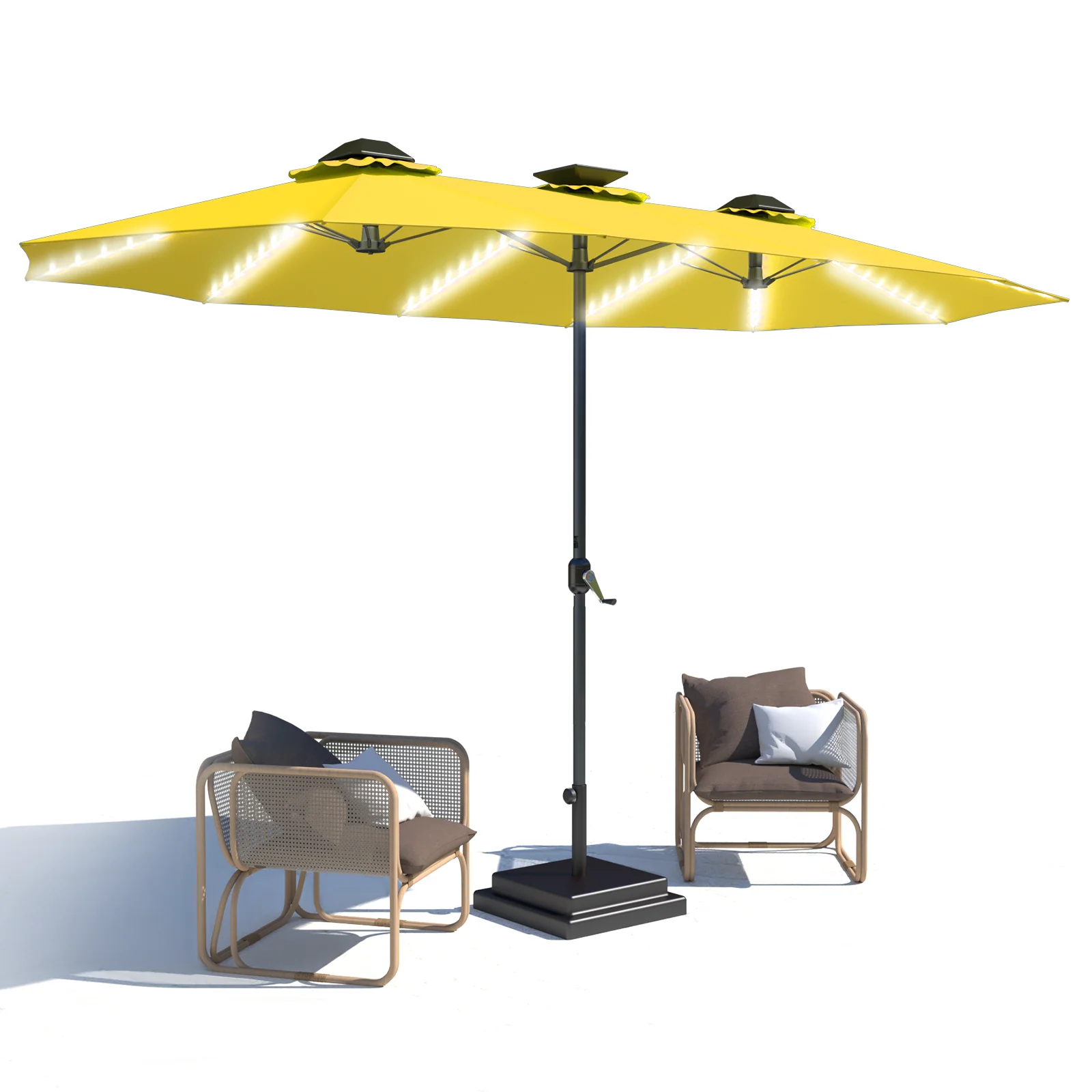 AECOJOY 15ft Patio Double-Sided Umbrella, 156 PCS Solar LED Light Outdoor Large Umbrella, Yellow
