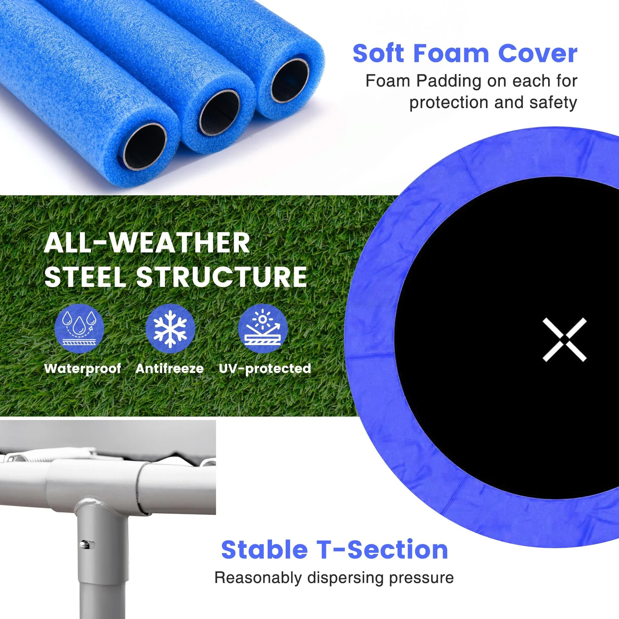 14FT Trampoline, 1320LBS Kids Trampoline with Basketball Hoop, Outdoor Adult Trampoline w/Enclosure Net Heavy-duty Supports(14FT-Blue) - Image 10