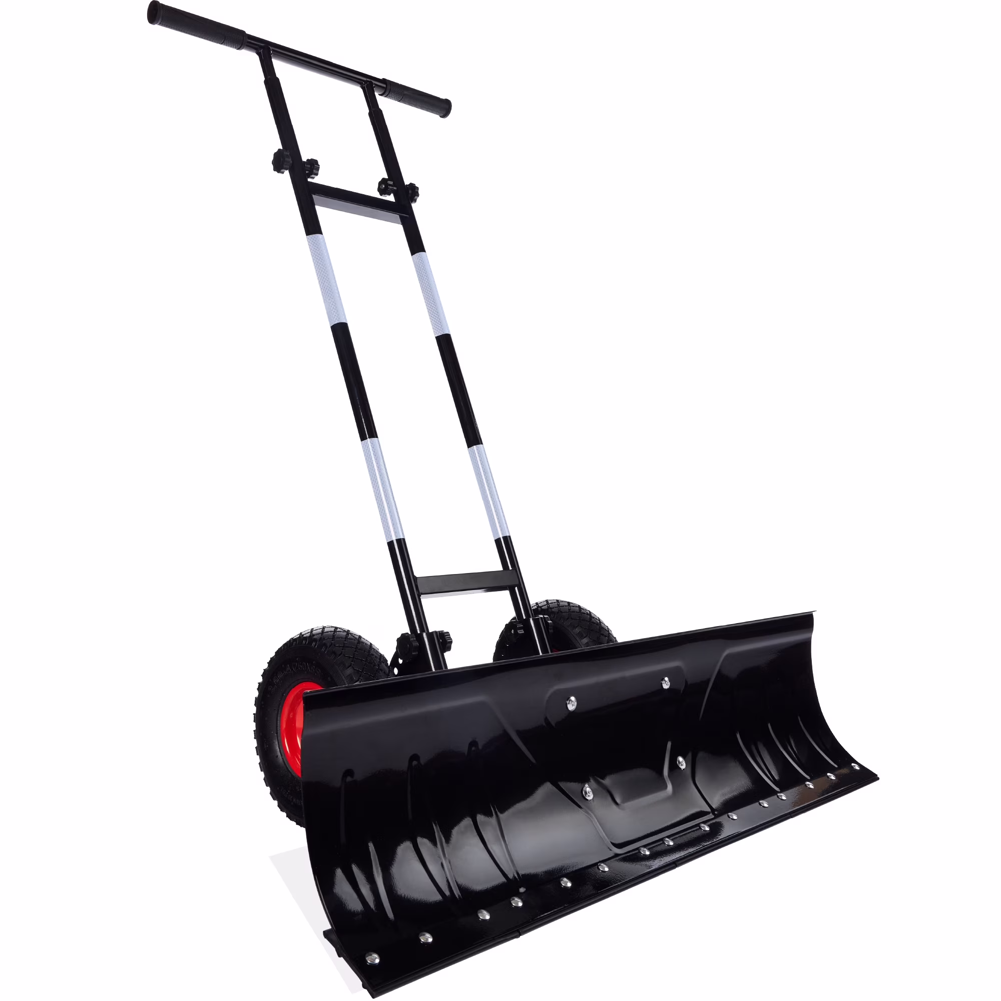 36in Galvanized Blade Hand Snow Pusher w/ 2 Wheels, Adjustable Handle, Blade Angle Black(Black)