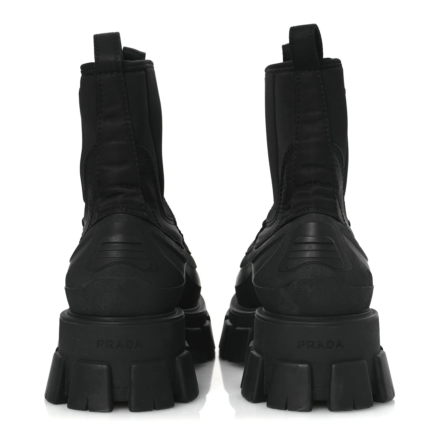 Re-Nylon Gabardine Rubber Triangle Logo Womens Monolith 55mm Ankle Boots 38 Black