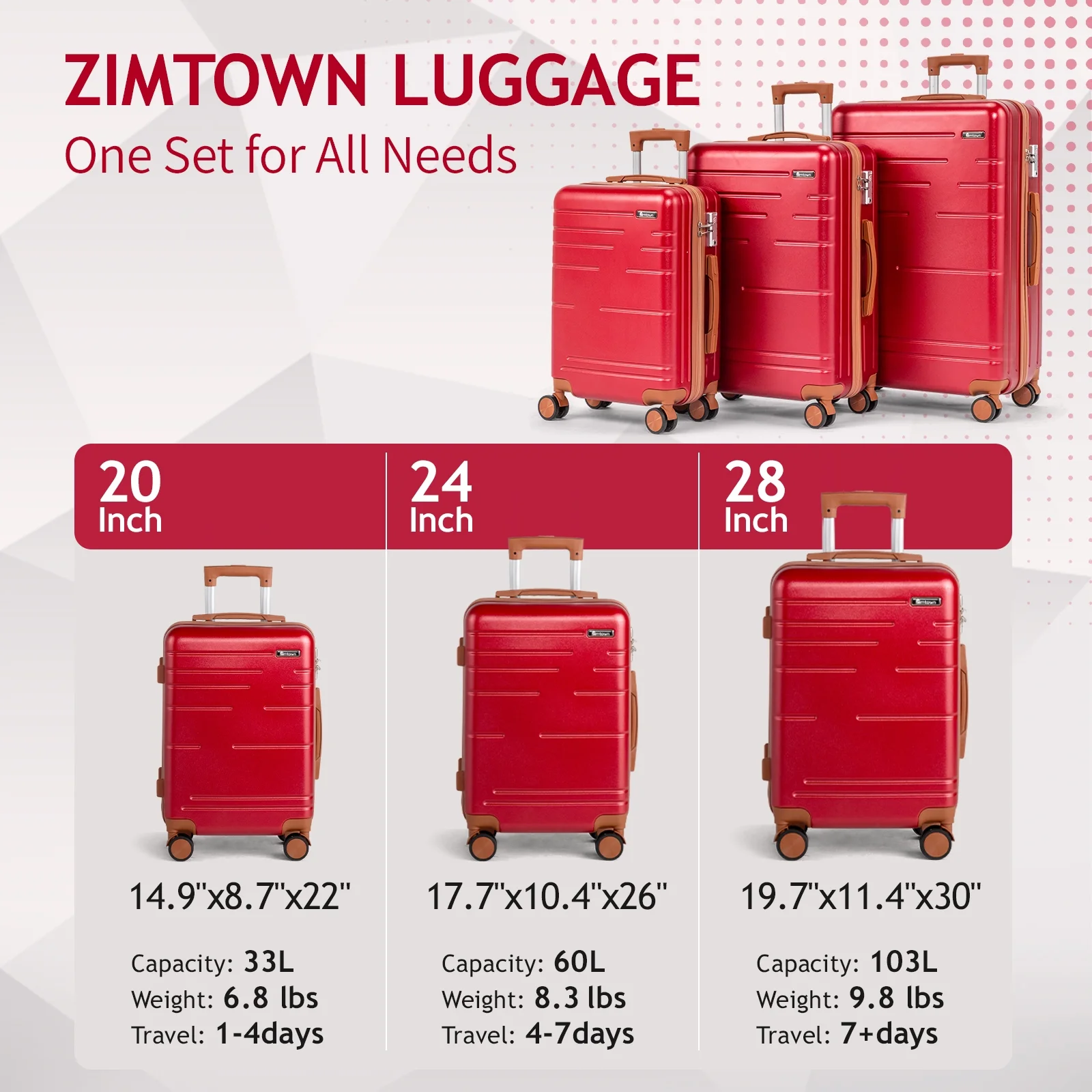 Zimtown Luggage 3 Piece Set Suitcase ABS Hardside Lightweight with TSA Lock Spinner Wheels, Beige
