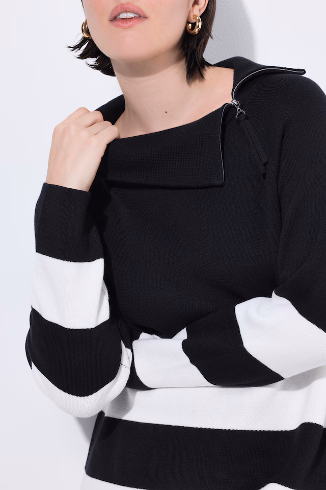 Block Stripe Asymmetric Turtleneck Sweater