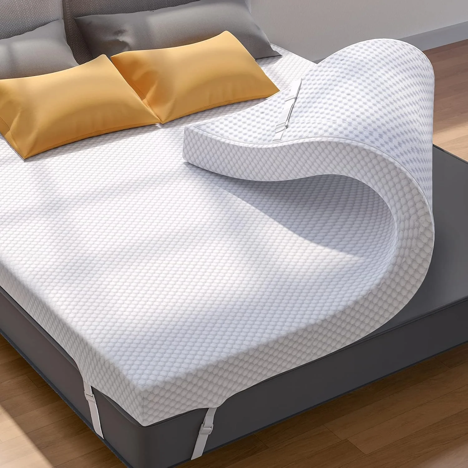 Surmatelas PERLECARE de 7,6 cm (3 po) en mousse à mémoire de forme et gel pour soulager les points de pression, sommeil frais et doux de qualité supérieure, conception antidérapante avec housse amovible et lavable, certifié CertiPUR-US - Queen