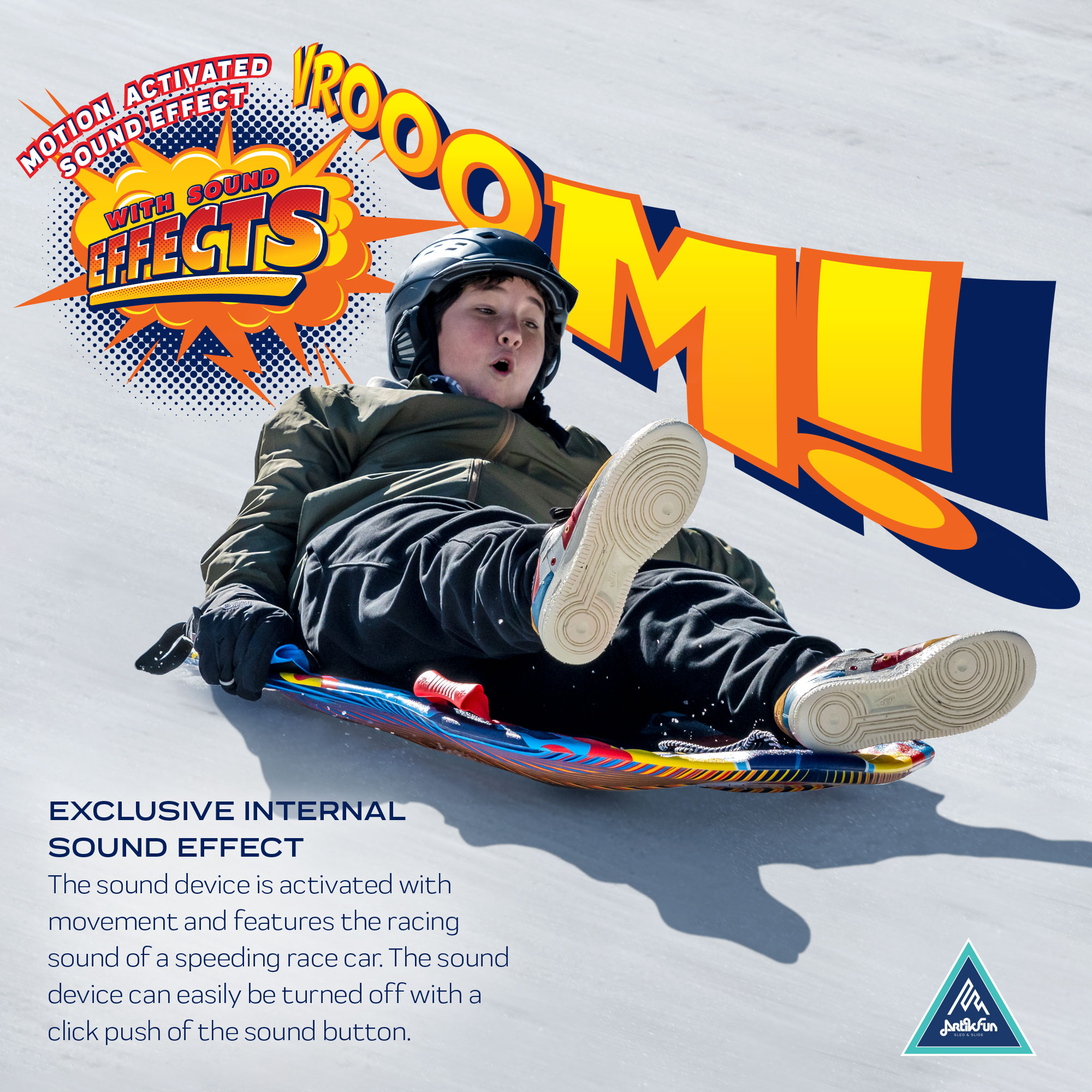 Artikfun Viperrari Premium Foam Snow Sled with Sound Effect 2 - Pack | Includes Motion Activated Sound Effect | Tow Rope and Handles | 50in - 127cm Design Length | Blue Burns