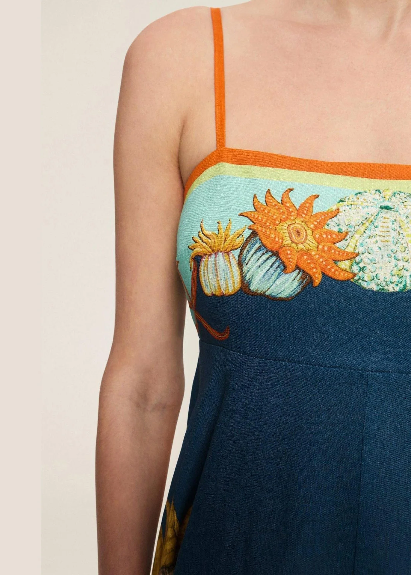 Sophie Paris I Robe sans manches en lin avec bretelles fines et imprimé Marine italienne
