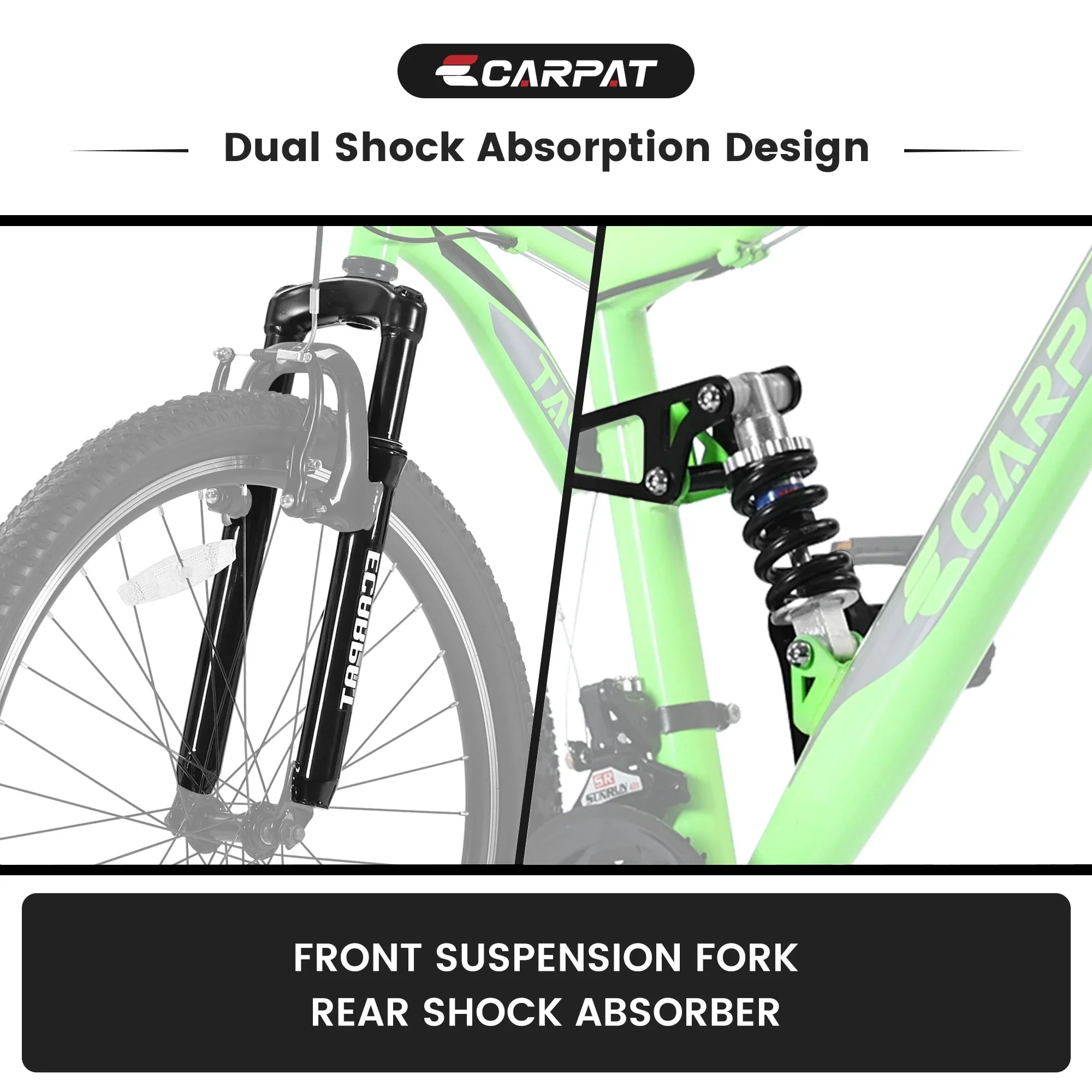 Full Suspension Mens Mountain Bike, 26 inch Bike for Men Women, Green
