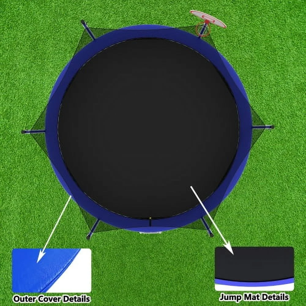 14FT Trampoline for Kids and Adults,Outdoor Large Recreational Trampoline with Ladder and Basketball Hoop,Blue - Image 7