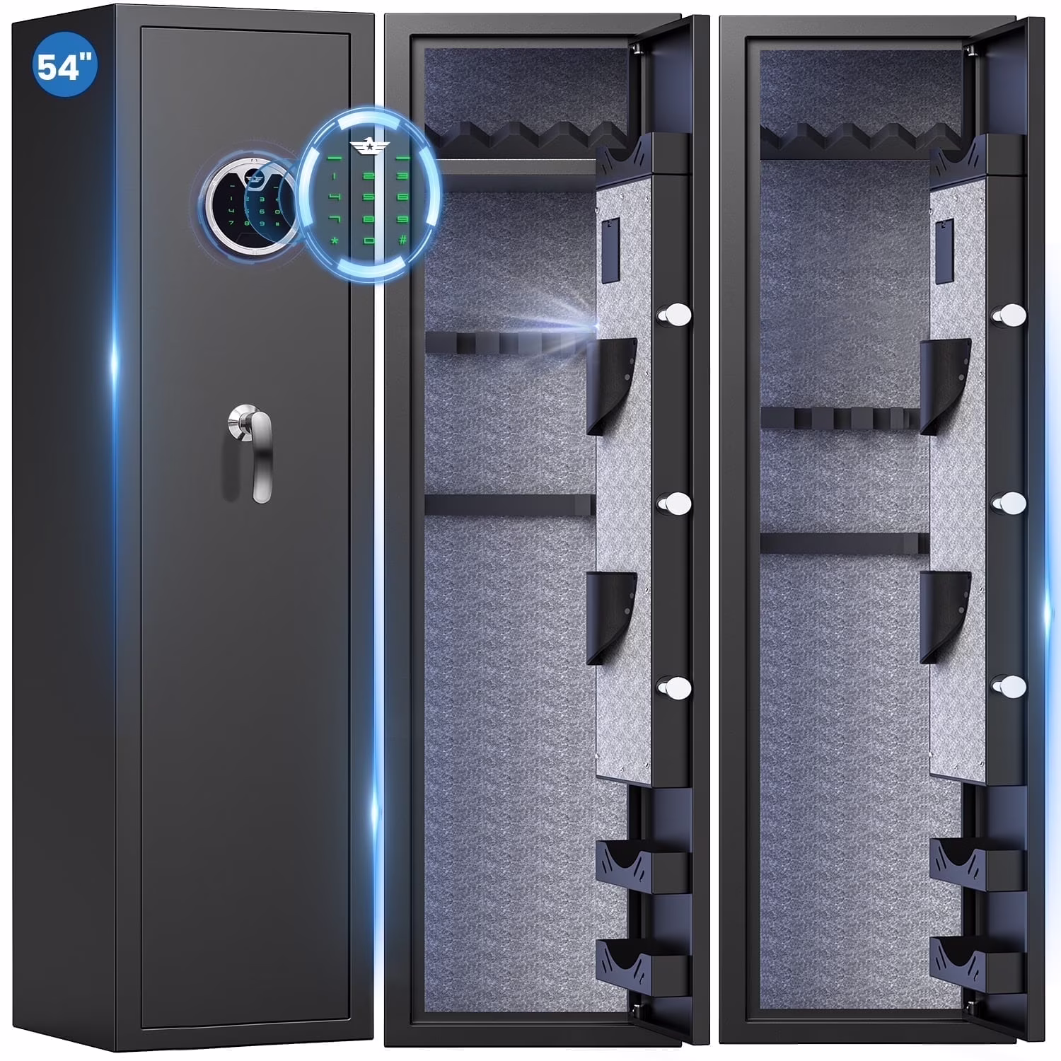 4-5 Fireproof Gun Safe, Digital Shotgun Safe for Home, Long Gun Safe with Backlit Keypad LED Light, Gun Cabinet with Removable Shelf, Adjustable Gun Support, Pistol Bag Metal Storage Box(4-5 Gun Digital safe)