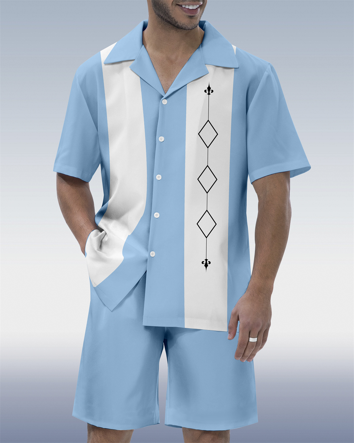 Ensemble chemise à manches courtes et col cubain pour homme, idéal pour les vacances et les loisirs (bowling).