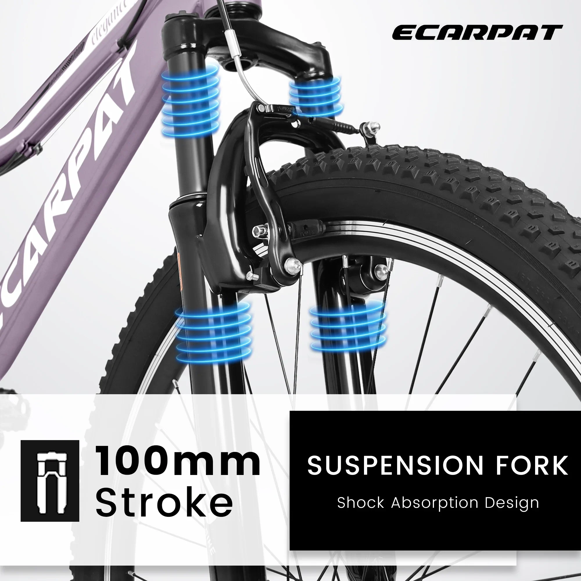 26-Inch Mountain Bike with 21-Speed Twist Shifter, Front Suspension & V-Brakes – White/Purple Commuter Bicycle