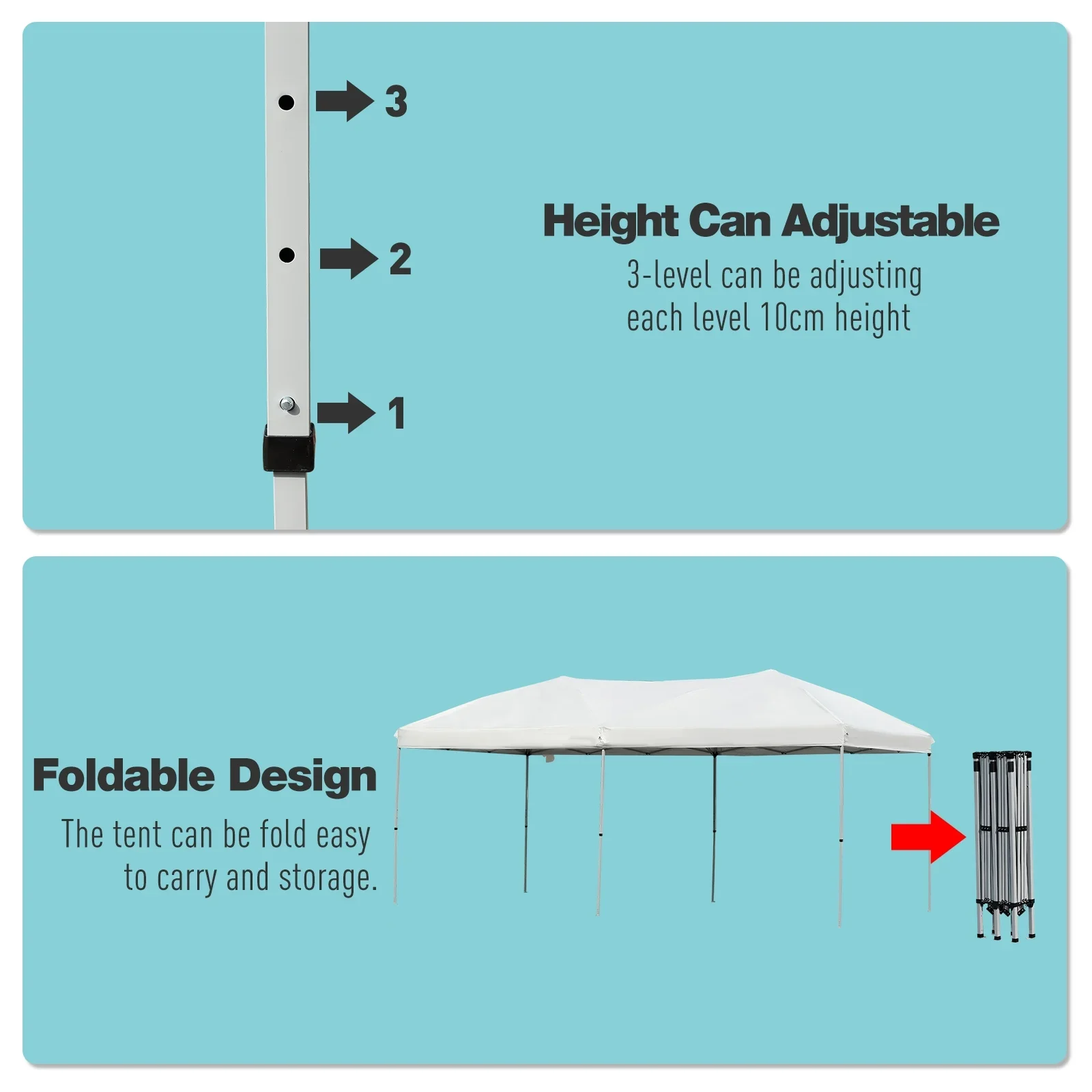 Outsunny 10' x 19' Pop Up Canopy with Easy Up Steel Frame, 3-Level Adjustable Height and Carrying Bag, Sun Shade Event Party Tent for Patio, Backyard, Garden, Blue
