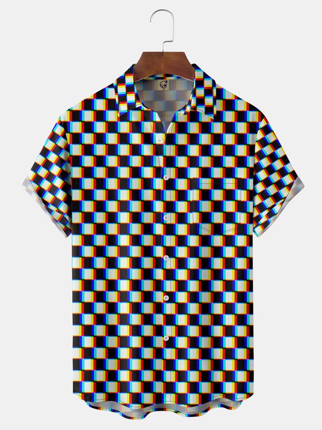 Chemise à manches courtes à damier funky avec poche poitrine