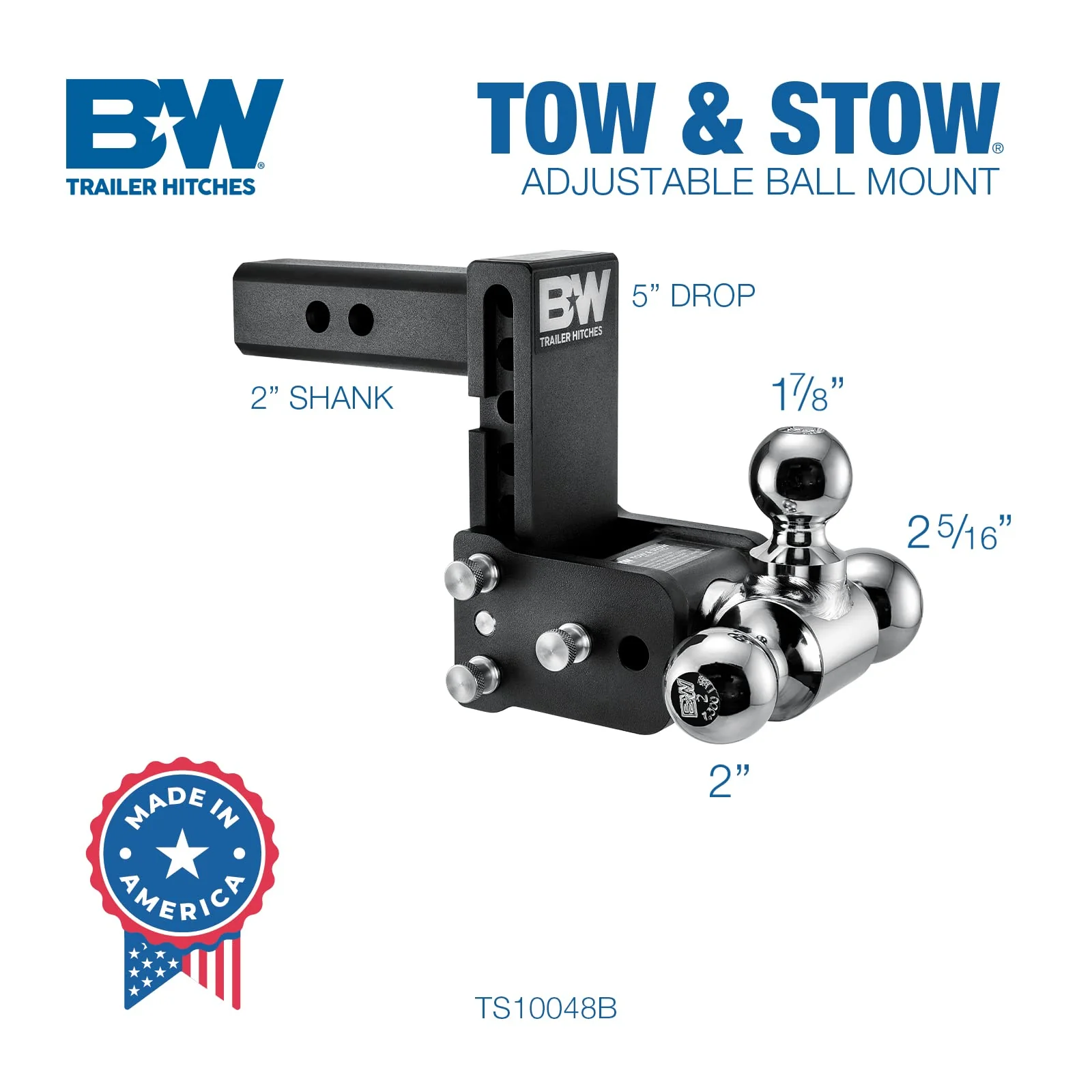B&W Trailer Hitches Tow & Stow Adjustable Trailer Hitch Ball Mount