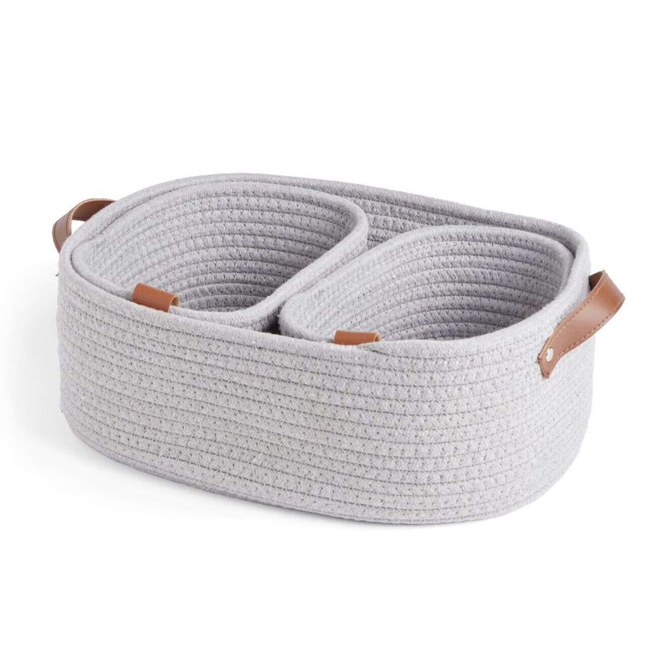 Panière de rangement coton tressé gris 38x25xH13cm - petit modèle