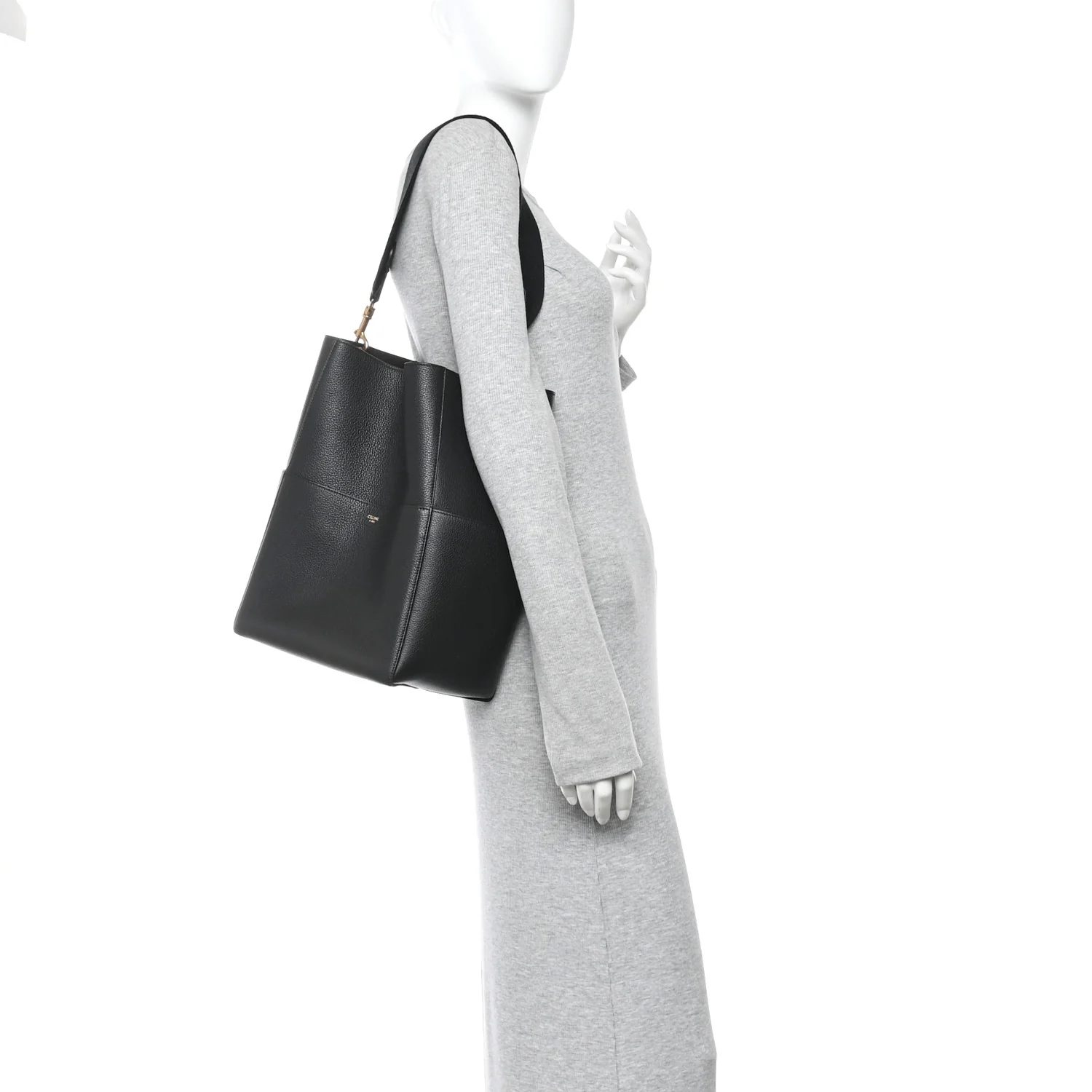 Soft Grained Calfskin Sangle Bucket Bag Black