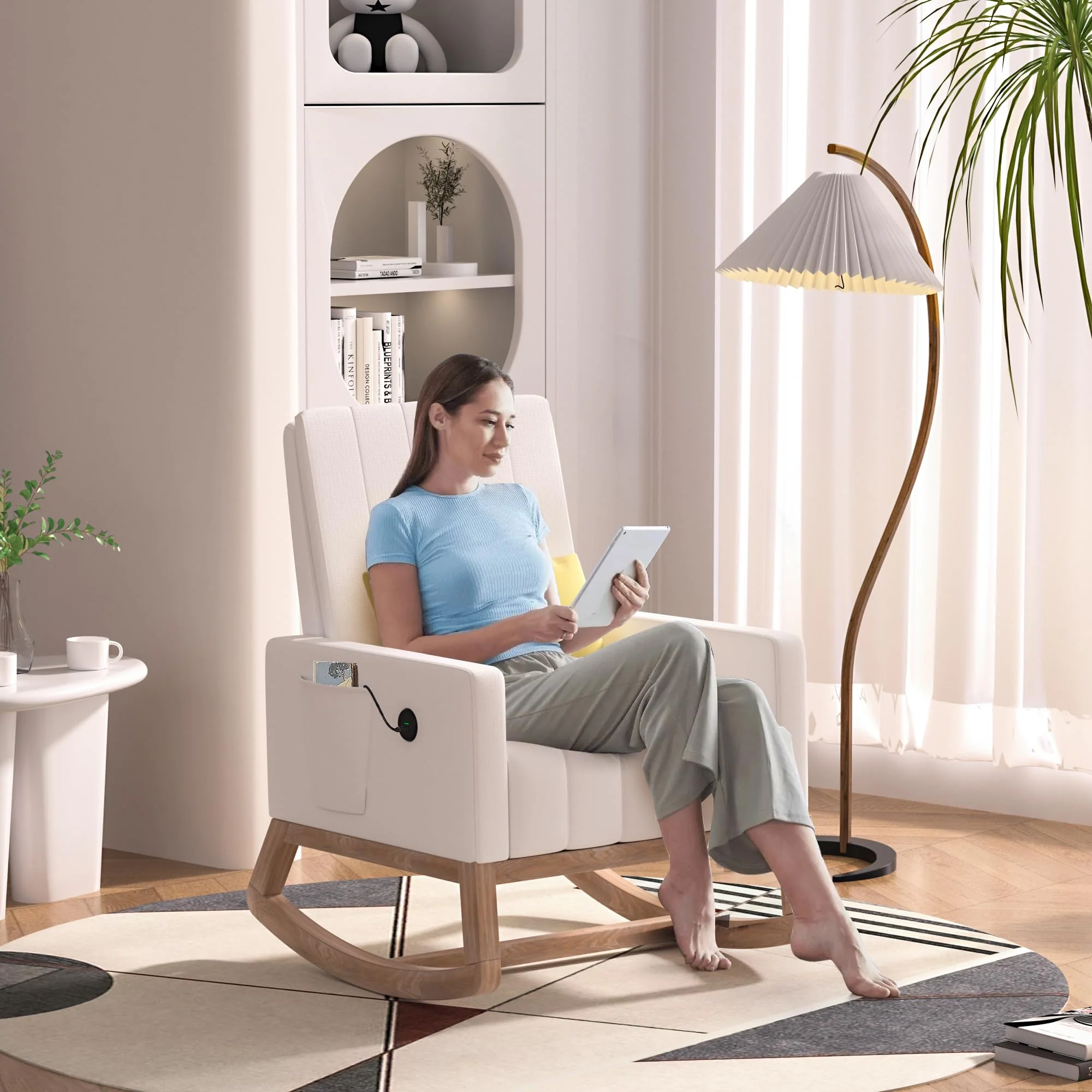 VECELO Rocking Chair Nursery Upholstered with Padded Seat