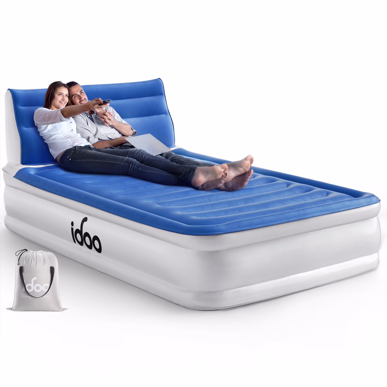 Full Headboard Air Mattress, 15" Inflatable Bed with Built-in Pump, 700lbs Max