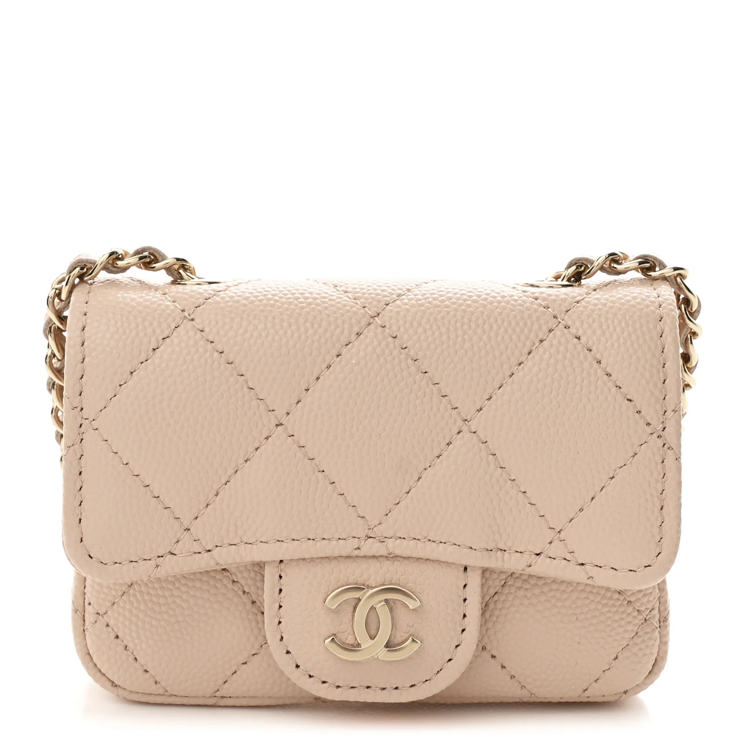Caviar Quilted Mini Chain Belt Bag Light Beige