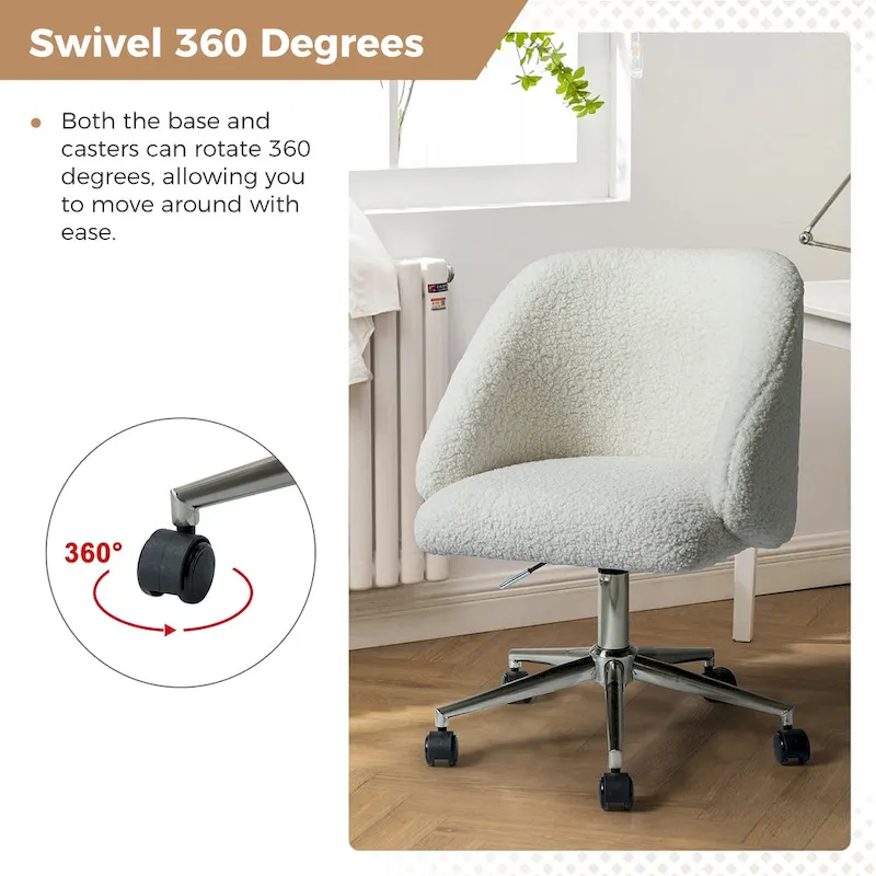 Boucle Swivel Office Chair with Rolling Wheels