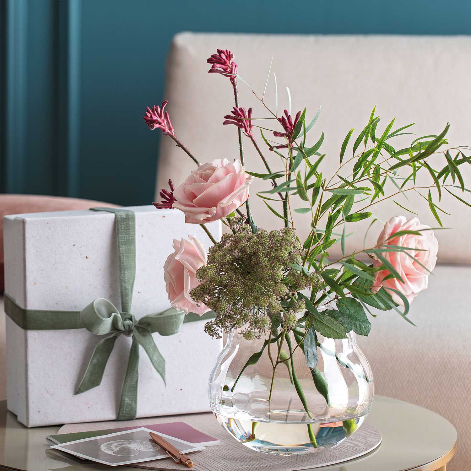 Rose Garden Vase - Clear, 7.5'' x 6.7'', crystal glass