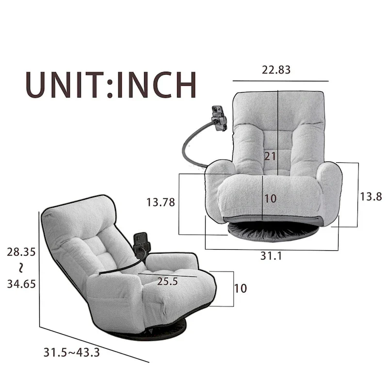 Swivel Lounge Chair with Adjustable Backrest and Headrest