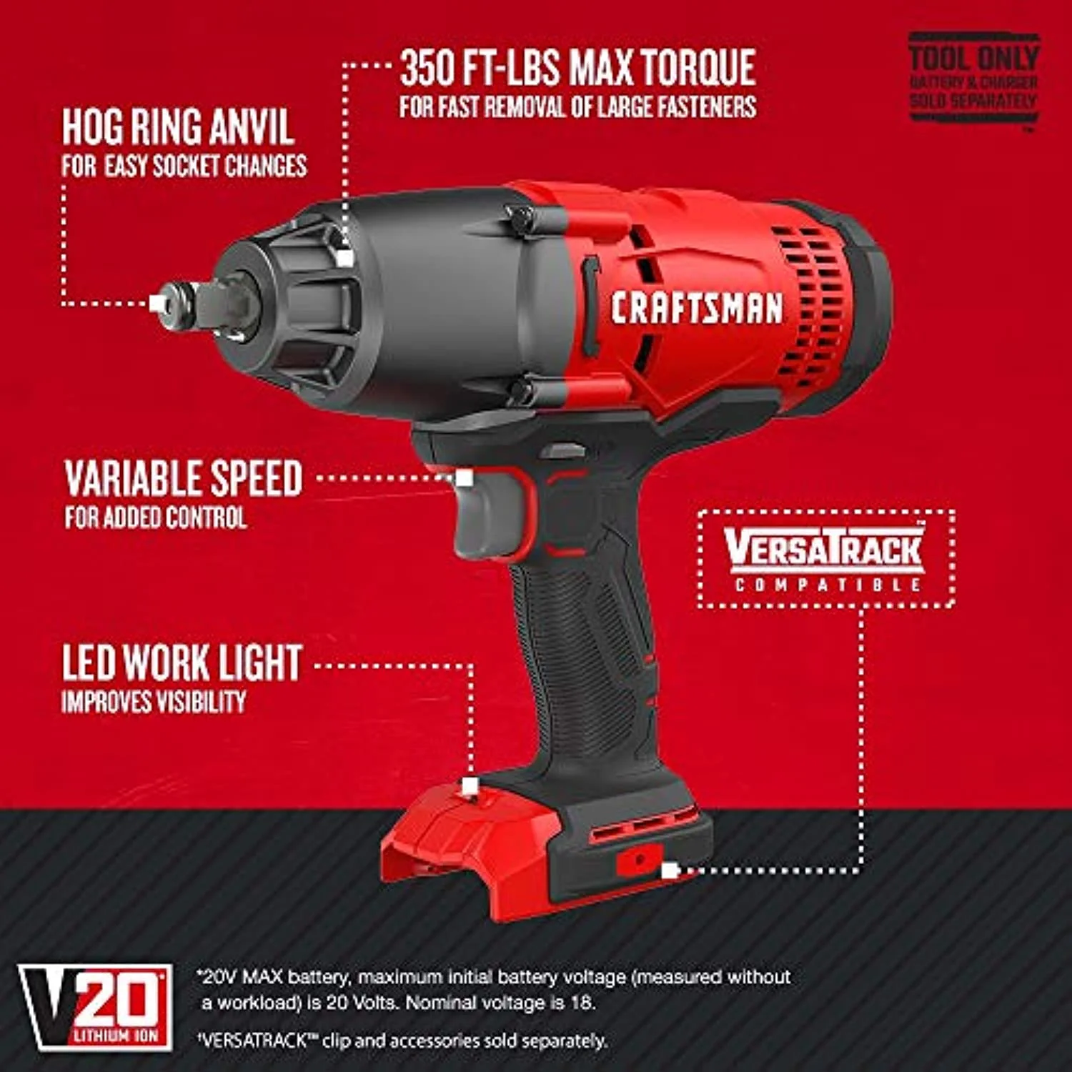 V20 Cordless Impact Wrench, 1/2 inch, Bare Tool Only (CMCF900B) - Image 7