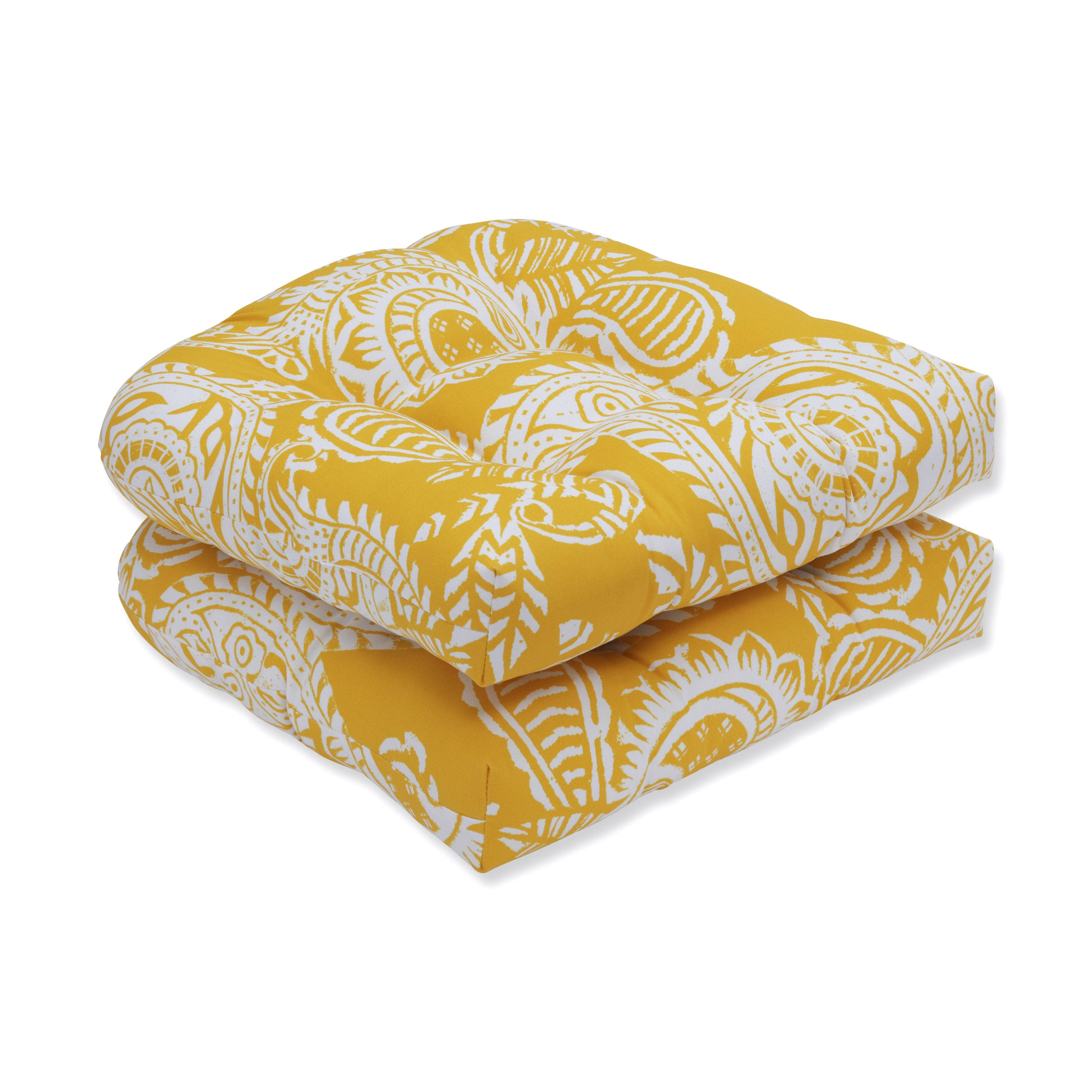 Pillow Perfect Outdoor/Indoor Addie Egg Yolk Wicker Seat Cushion, Set of 2, Yellow
