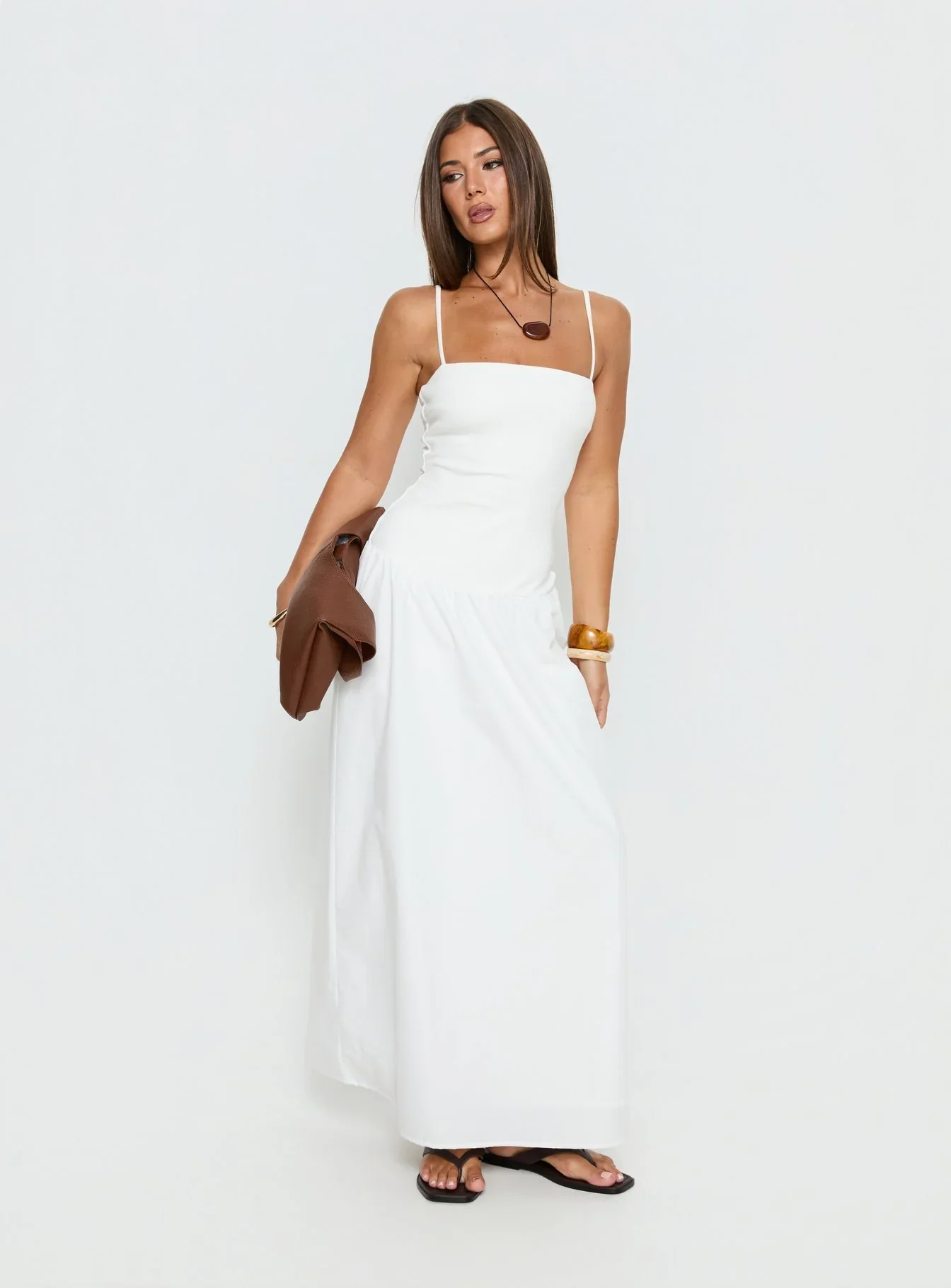Erroll Drop Waist Knit Maxi Dress White