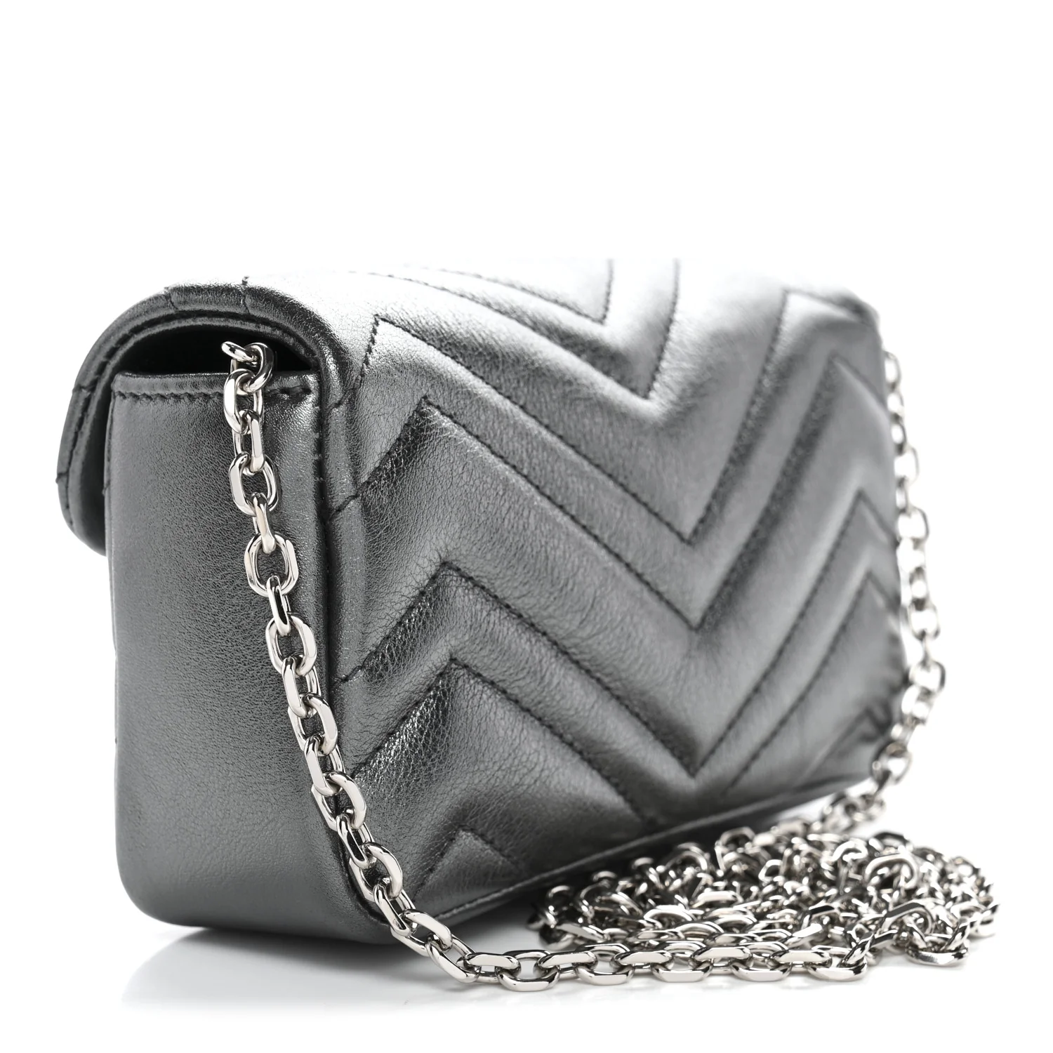 Metallic Lambskin Matelasse Mini GG Marmont Shoulder Bag Piombo