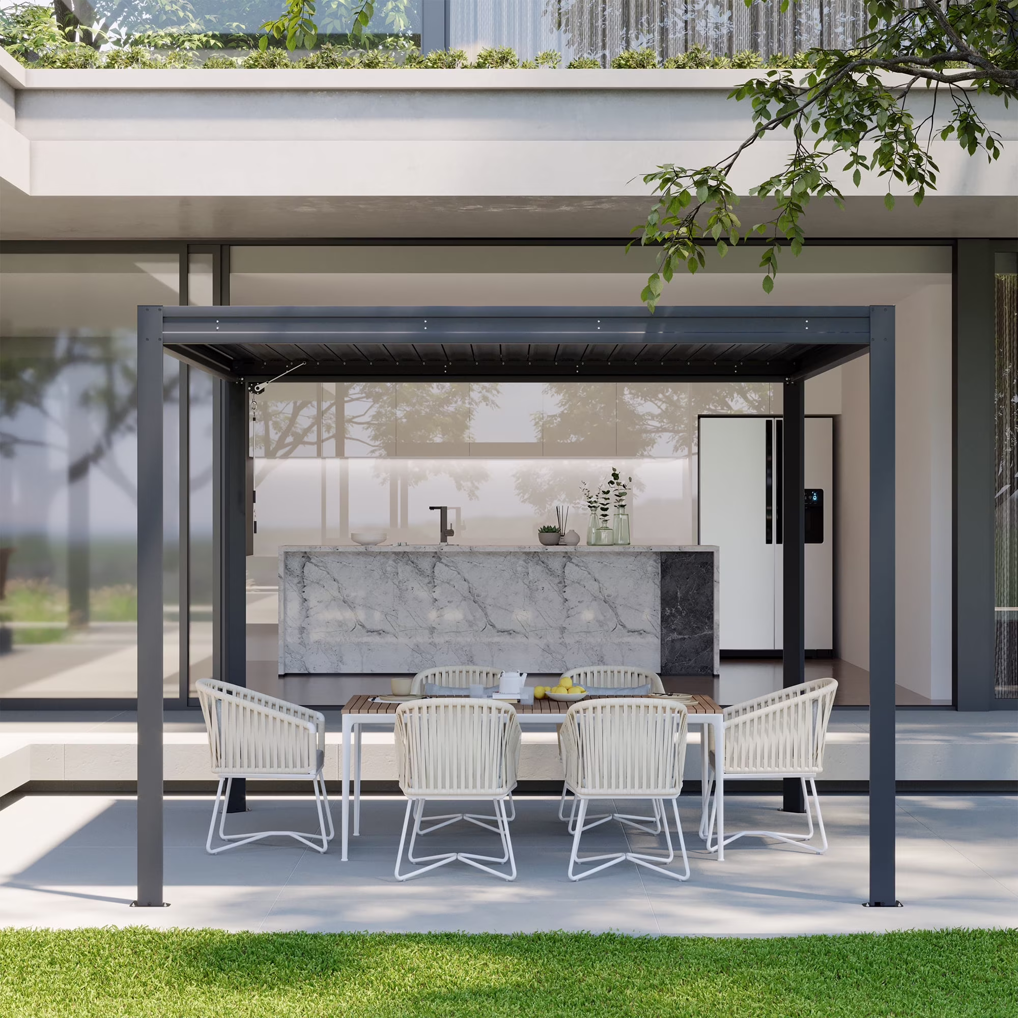 Mondawe Aluminum Louvered Pergola 10'x10' Outdoor Patio Pergola with Adjustable Rainproof Roof, Metal Pergola for Patio, Backyard, Deck, Garden, Gray