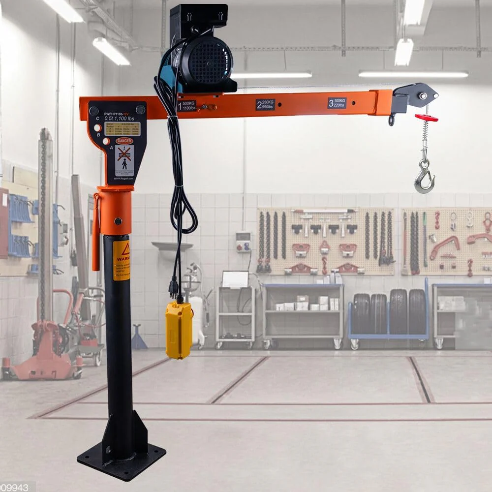 Grue de levage domestique pliable et démontable de 500 kg avec treuil électrique (110 V) – Force de traction de 400 kg, grues à flèche pour usines, entrepôts et chantiers de construction