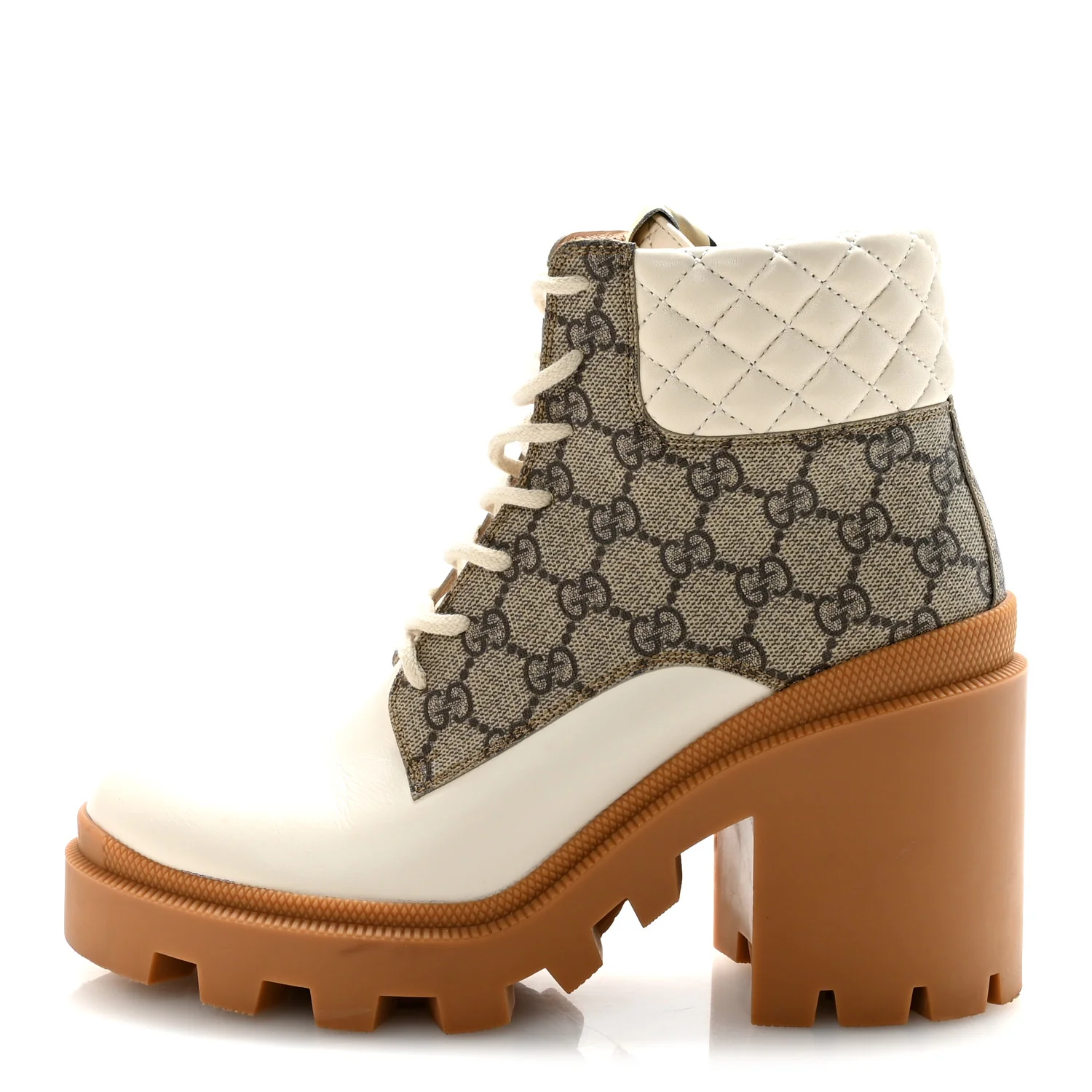 Apollo Calfskin GG Supreme Nappa Samoa Quilted Lace Up Ankle Boots 40 Mystic White Beige Ebony
