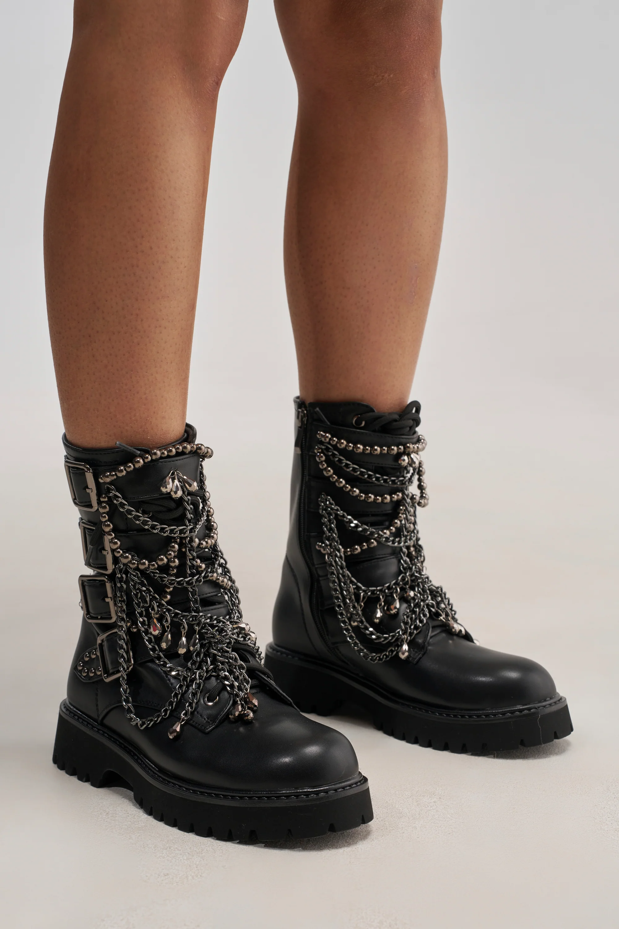 AZALEA WANG ERIN EMBELLISHED COMBAT BOOTIE - Akira Store