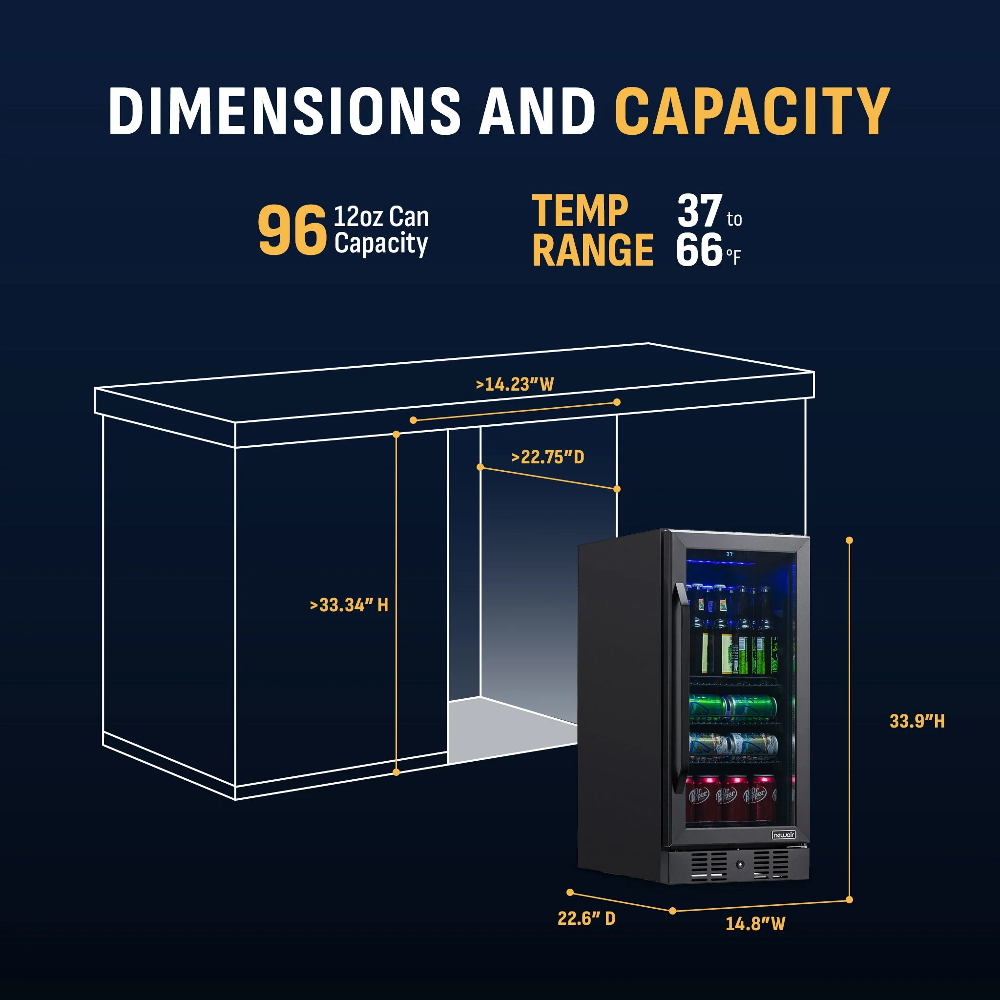 Newair 96-Can Built-In Black Beverage Fridge - 15