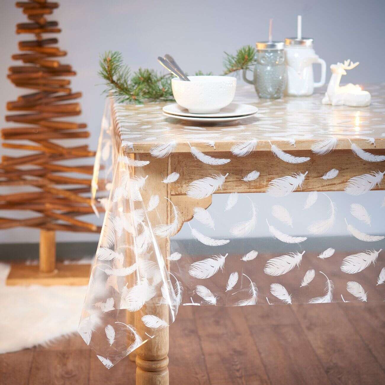 Toile cirée au mètre motif plumes