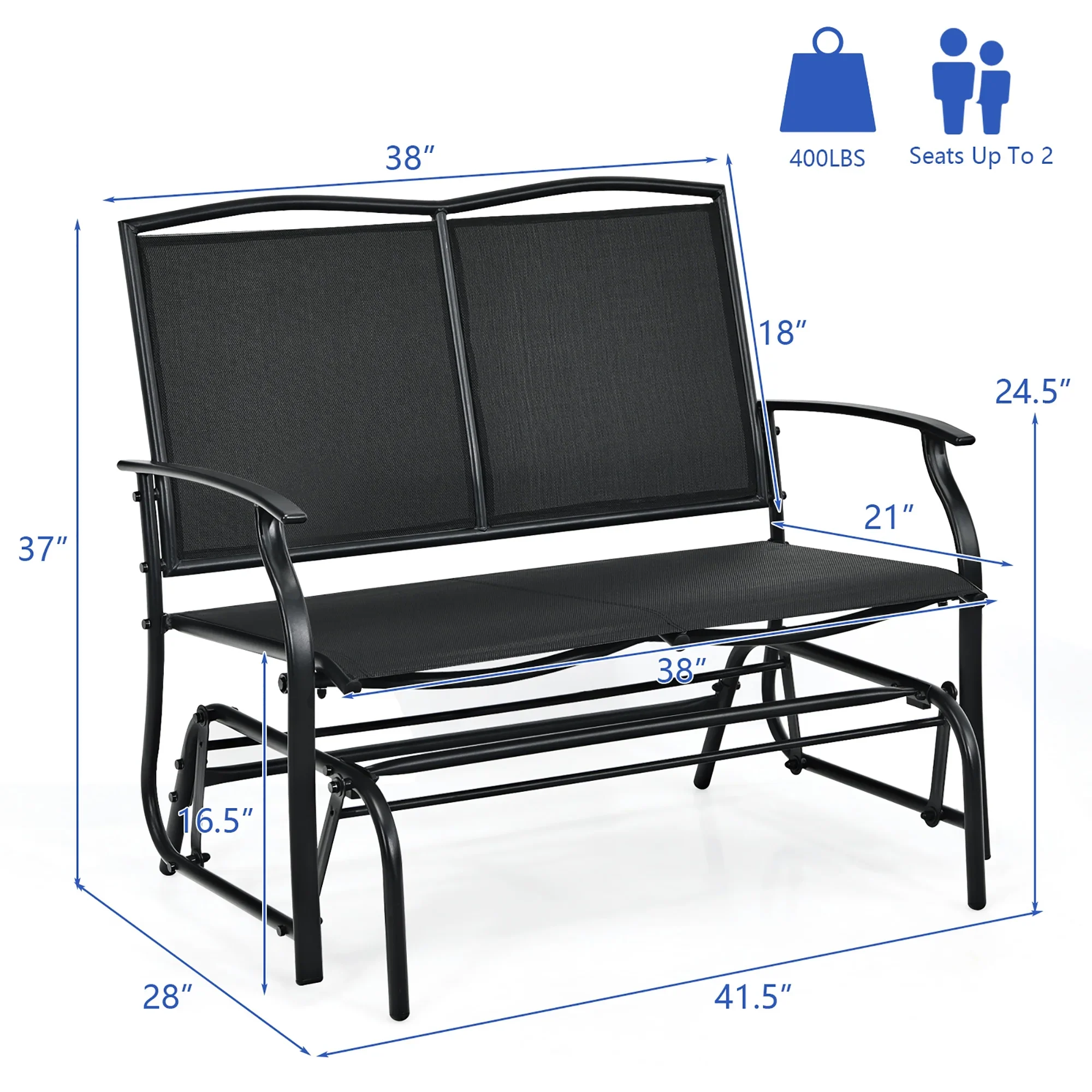 Costway Patio Glider Rocking Bench Double 2 Person Chair Loveseat Garden Black