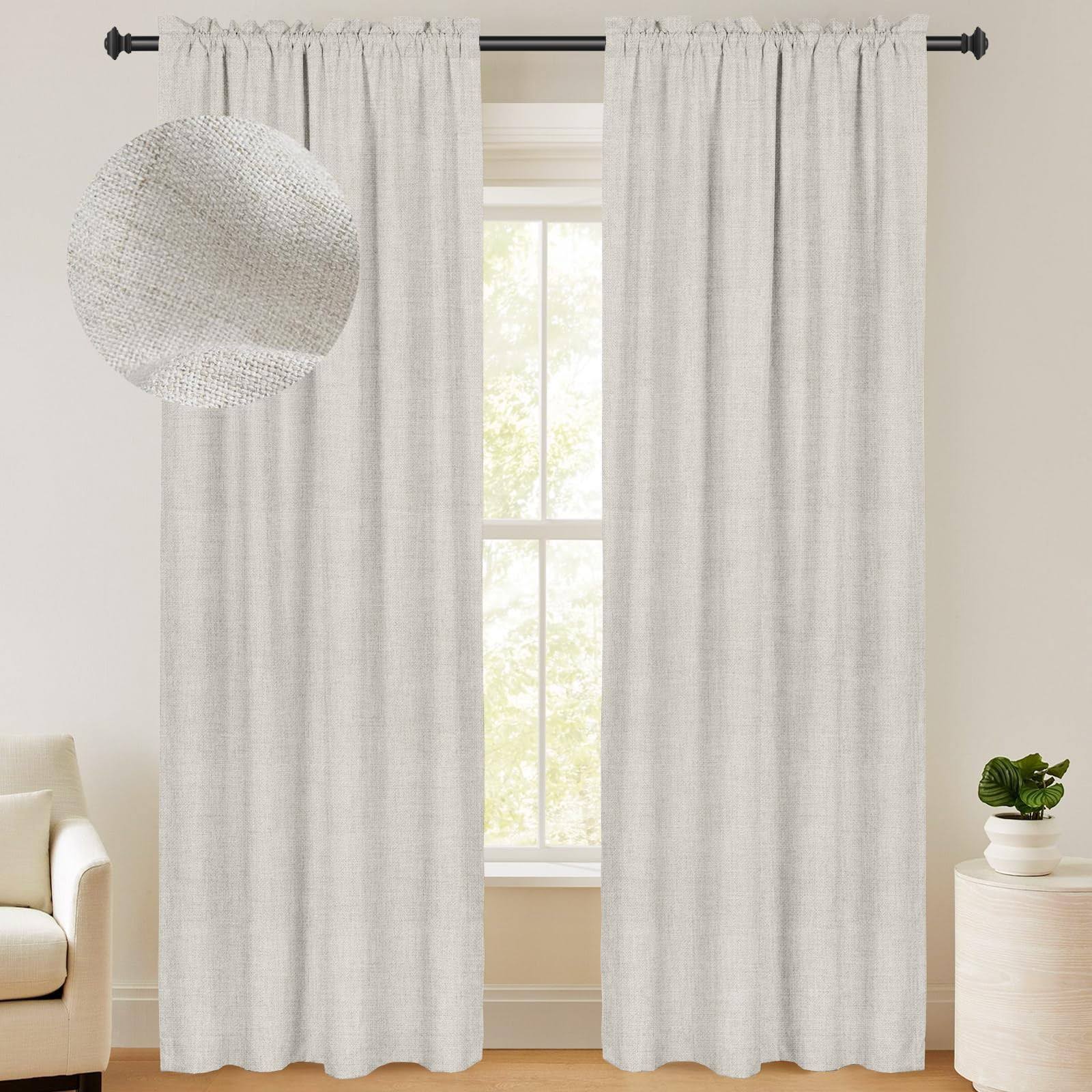100% Blackout Shield Linen Blackout Curtains 96 Inches Long 2 Panels Set, Blackout Curtains for Bedroom/Living Room, Thermal Insulated Rod Pocket