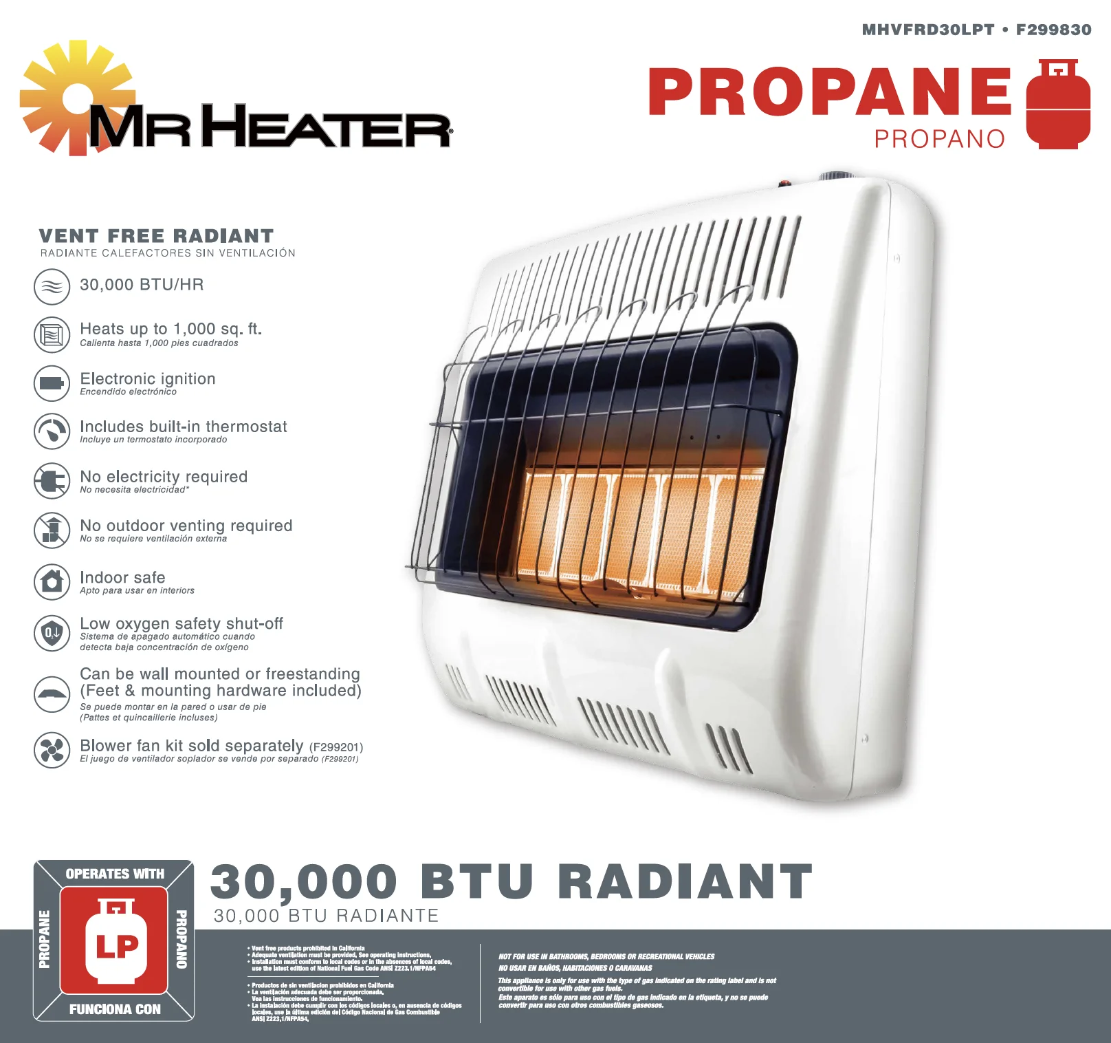 30,000 BTU Vent Free Radiant Propane Heater(Propane) - Image 10