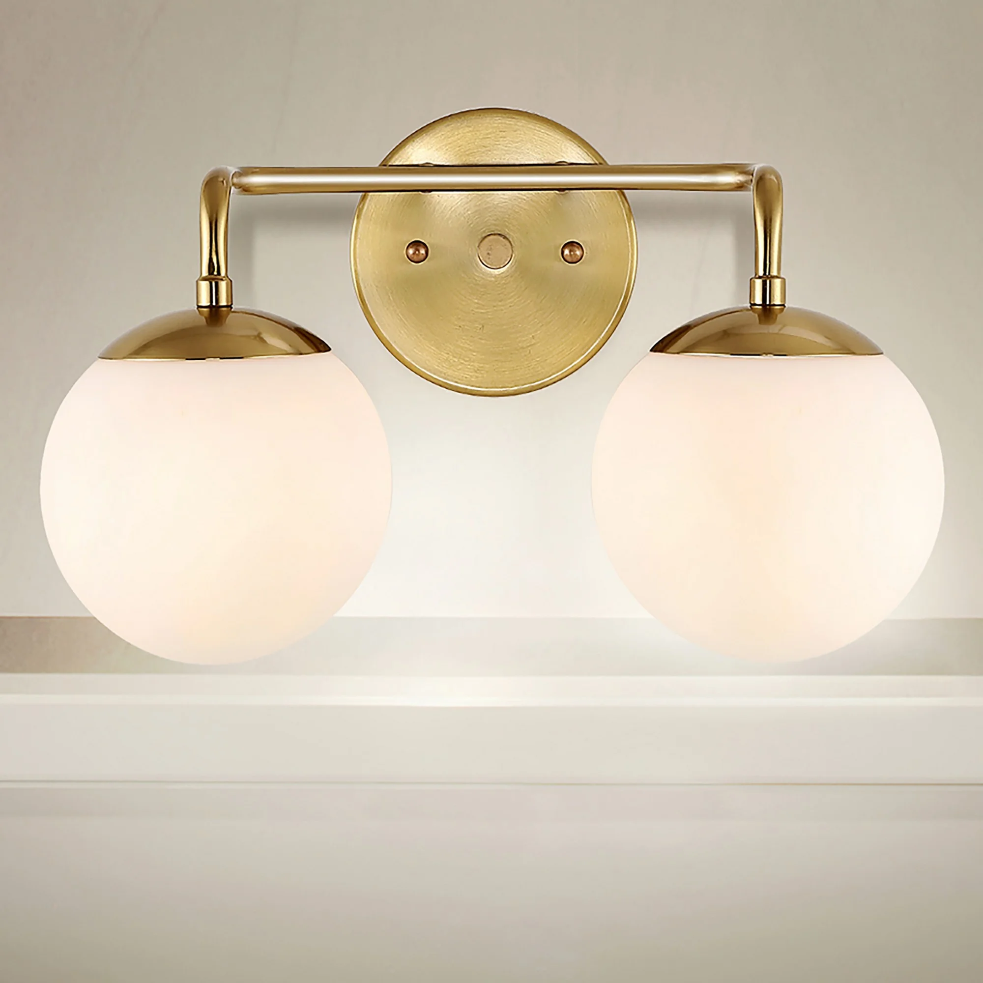 JONATHAN Y Louis Parisian Globe 15" 2-Light Metal/Frosted Glass Modern Contemporary LED Vanity, Brass Gold(2 Light/Brass Gold)