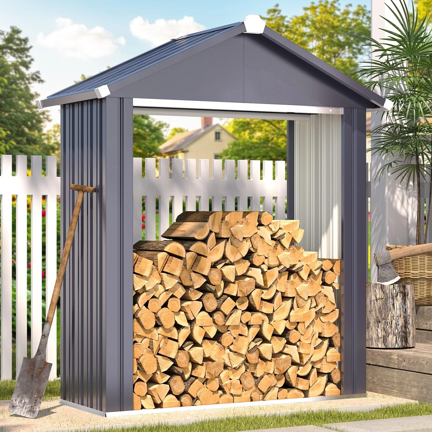 AECOJOY 5x2 Outdoor Storage Shed, Firewood Rack Waterproof Metal Tool Sheds
