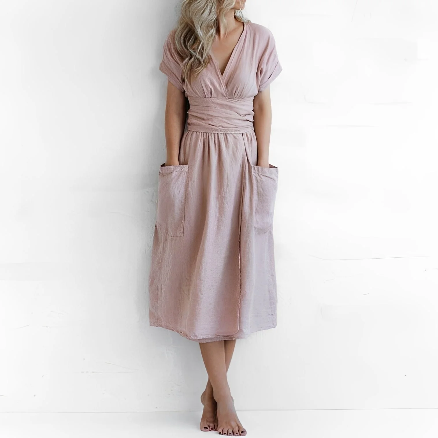 Sasha - Robe portefeuille décontractée avec poches